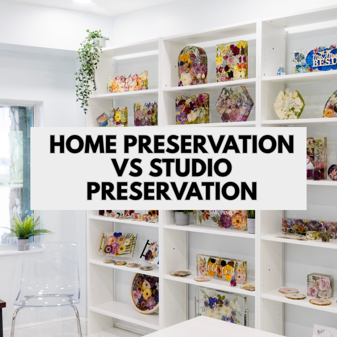 Resin Preservation Showroom with Title "Home Preservation vs Studio Preservation"
