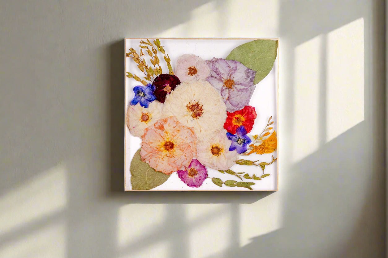 Flower Preservation 10x10 Preserved Flower Art Wedding Bouquet Preservation Floating Frame UV Protected Resin Display