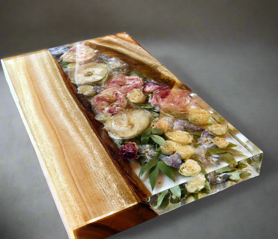 Bouquet Preservation in Live Edge Wood Tray