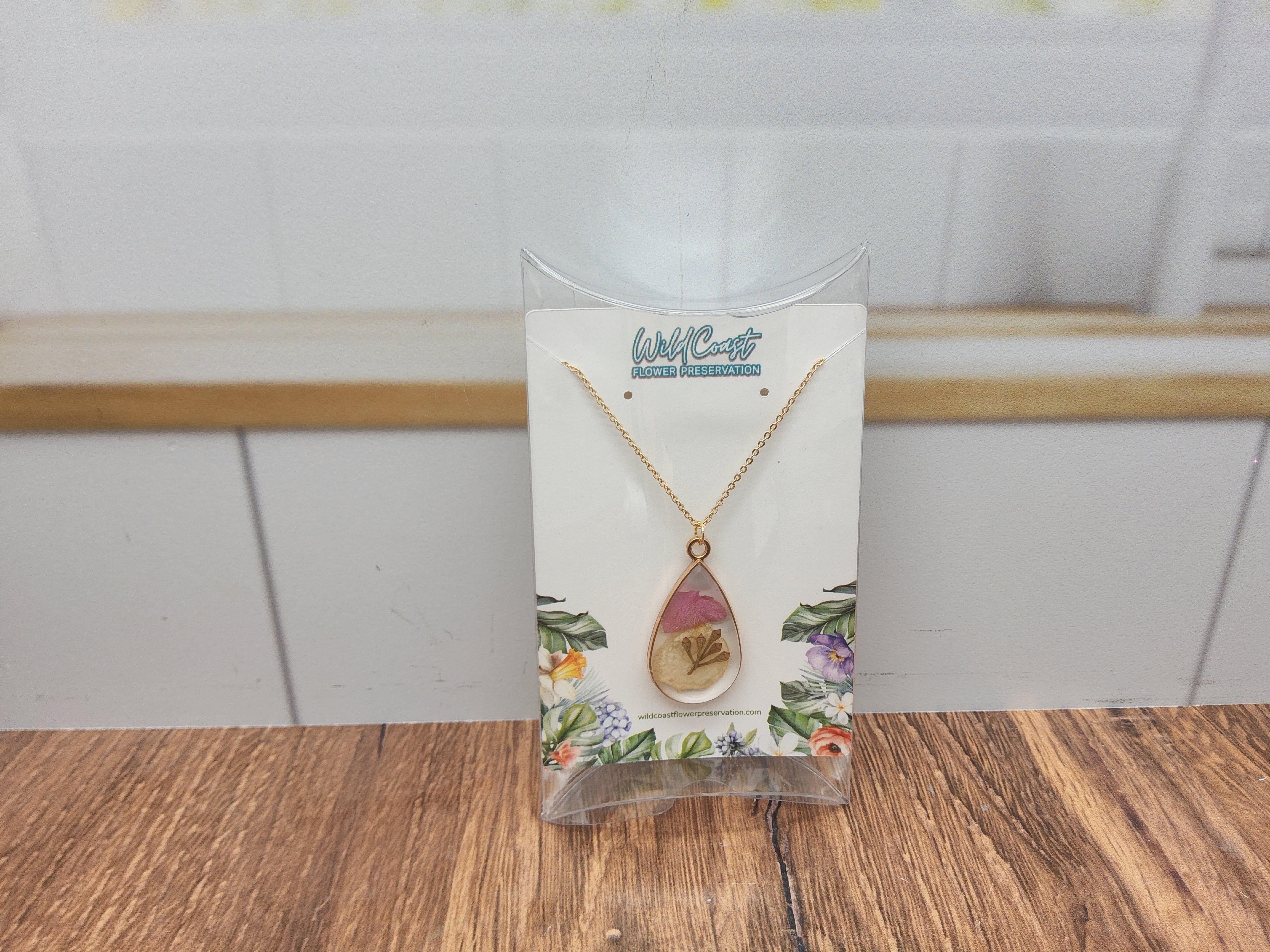Pressed Flower Teardrop Pendant Jewelry Sets