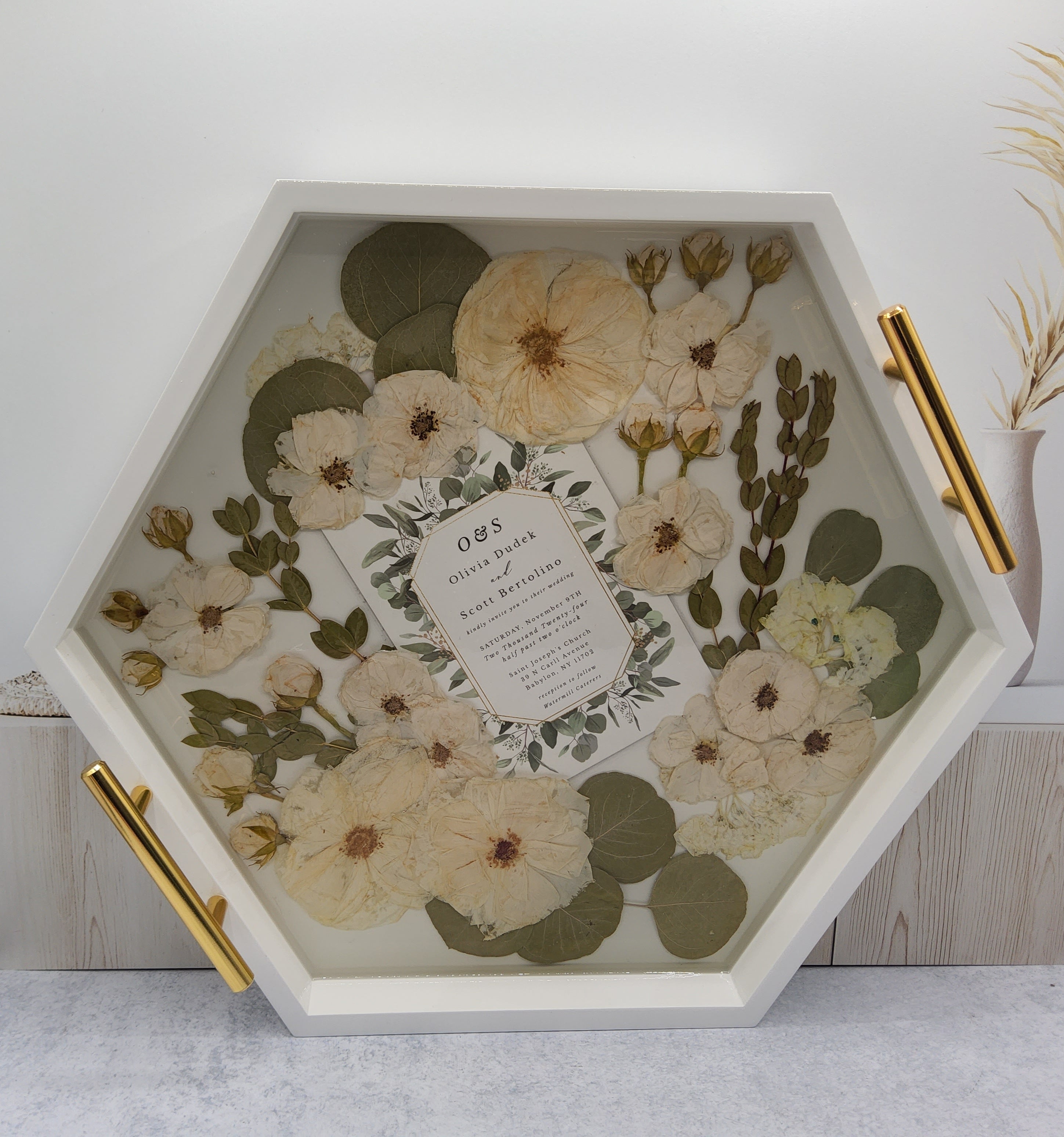 Pressed Flower Hexagon Ottoman Tray