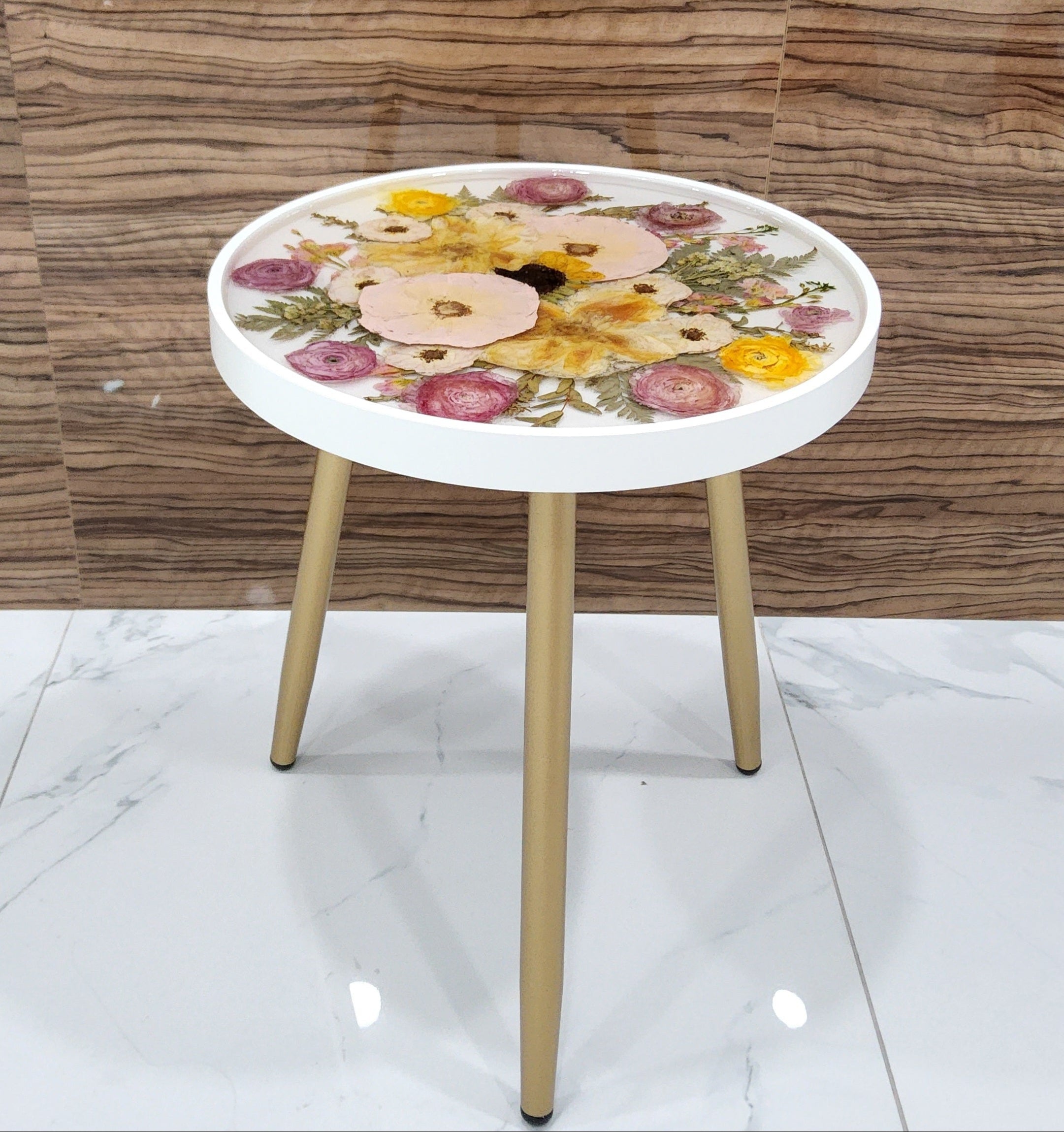 15" Pressed Flower Side Table
