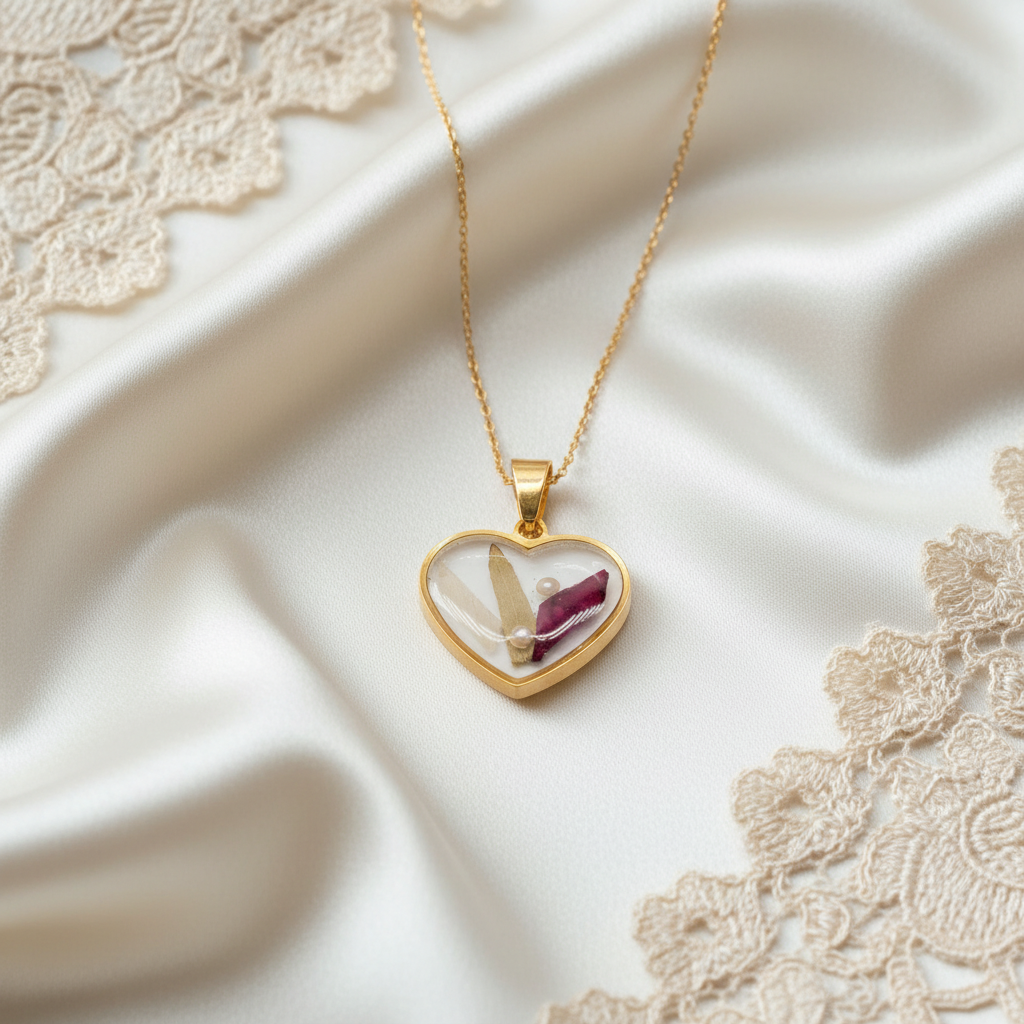 Pressed Flower Heart Pendant | Jewelry Set