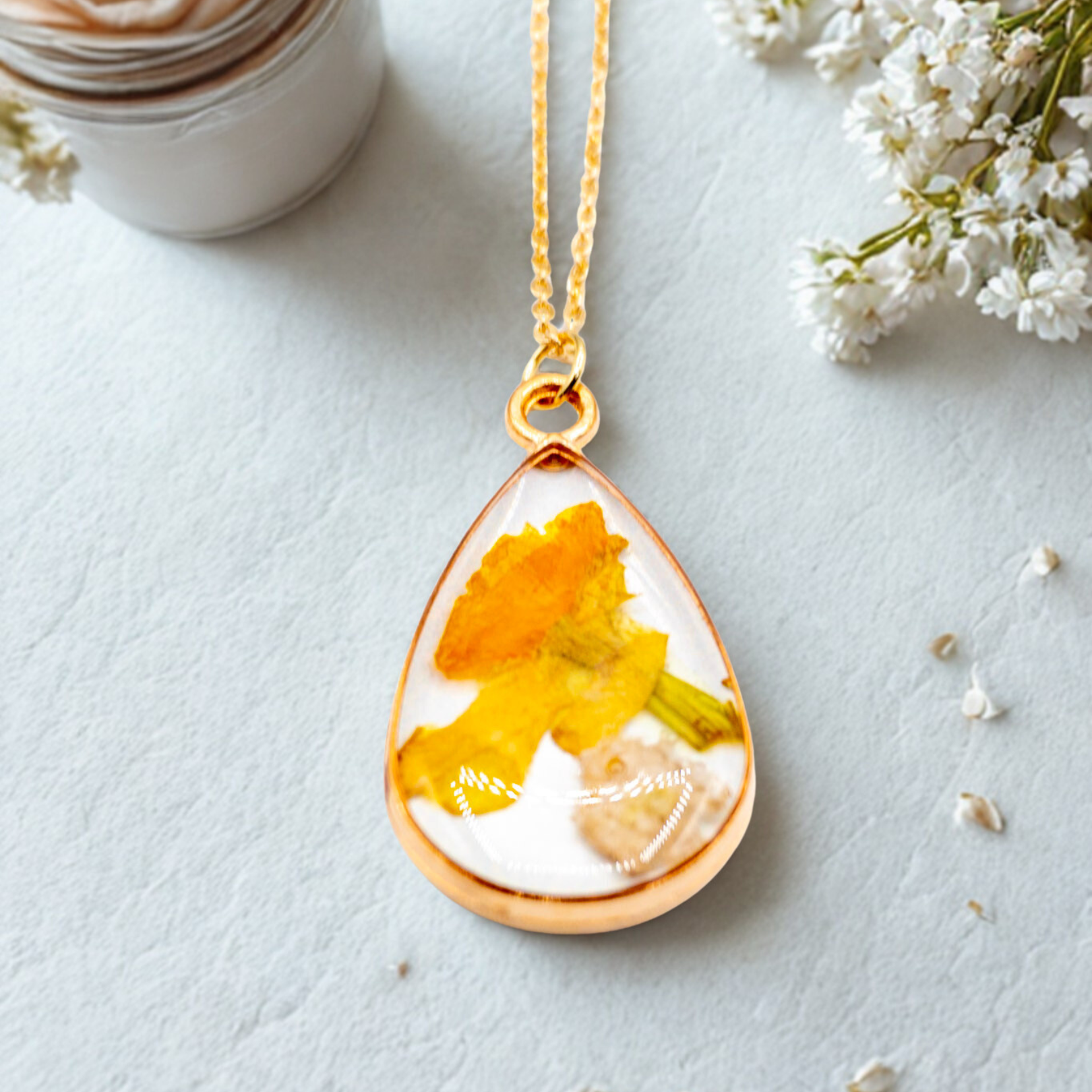 Pressed Flower Teardrop Pendant Jewelry Sets