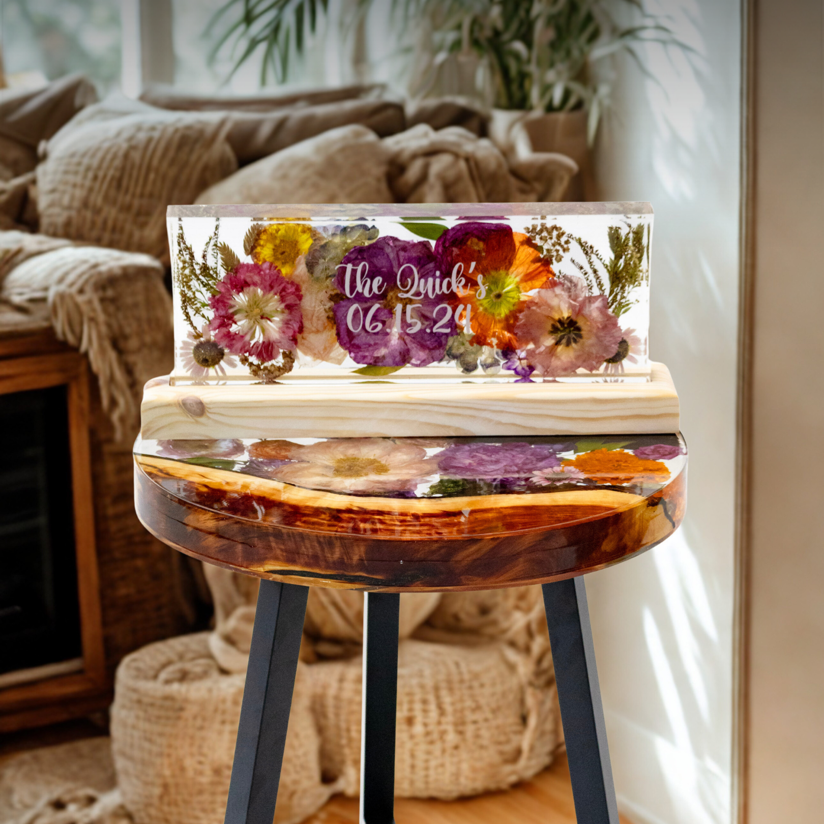 Wedding Flower Preservation Mantel Display Custom Flower Light Pressed Flower