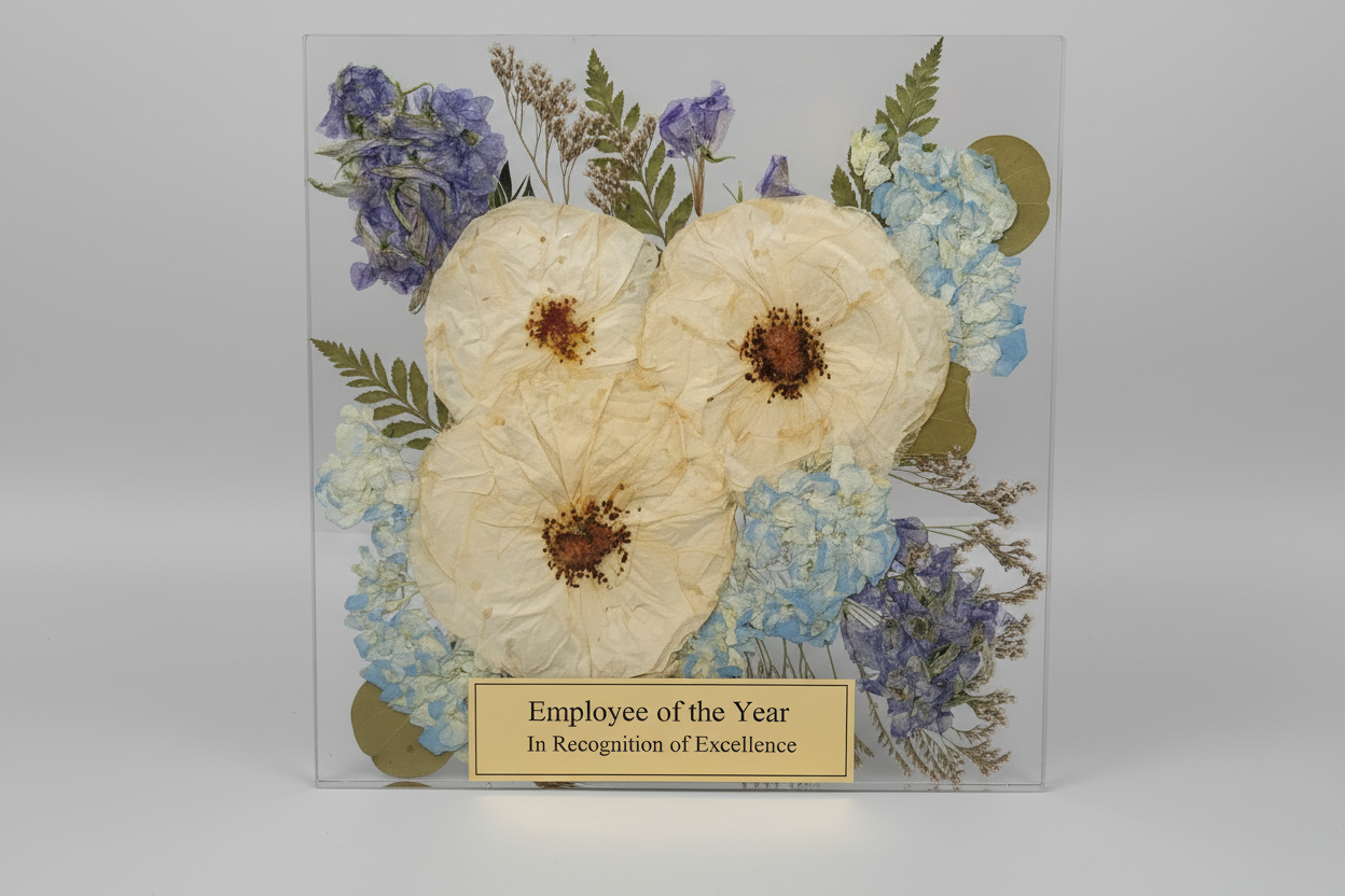 Bouquet in Resin Award Employee Recognition Flower Preservation Plaque