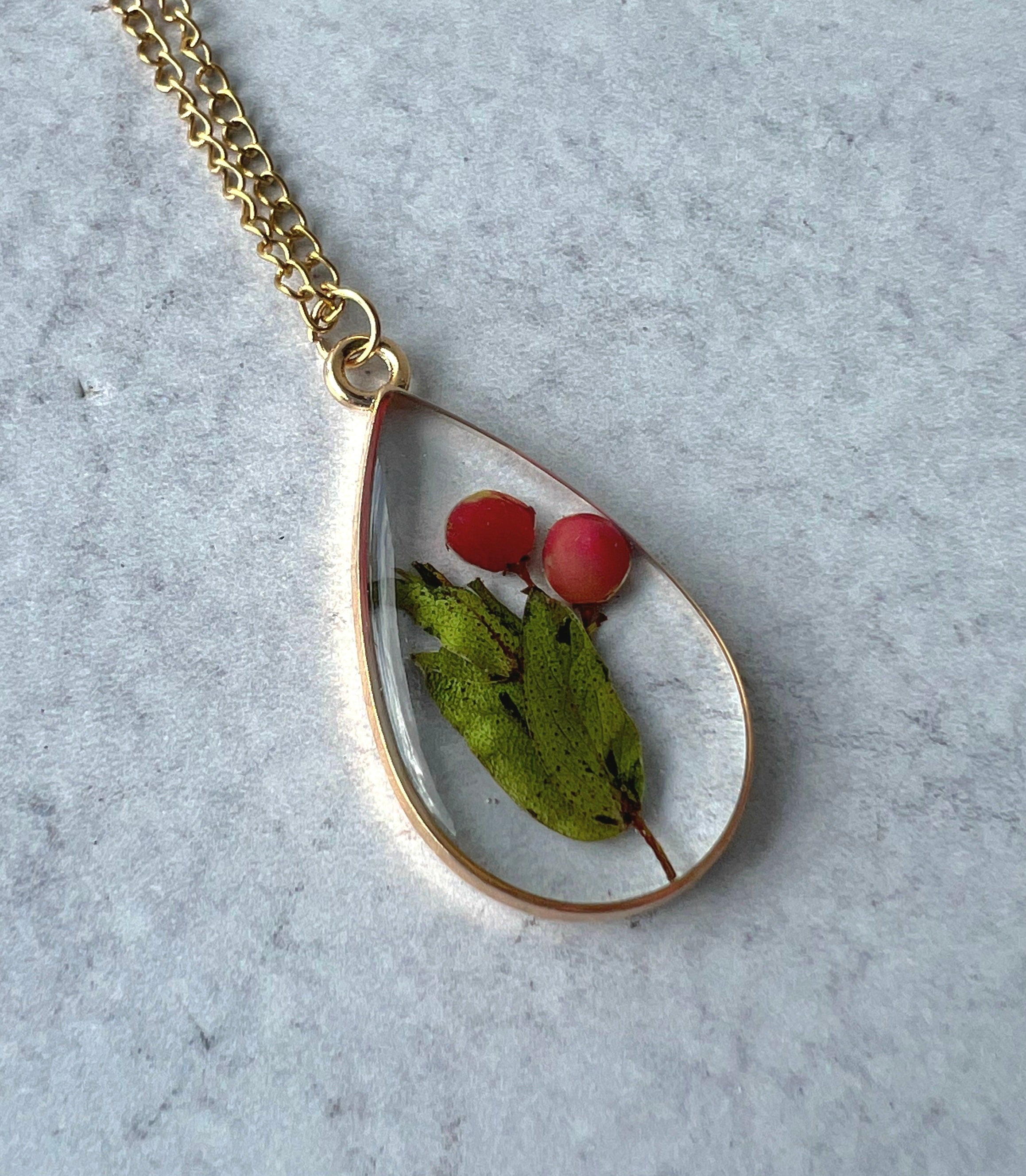 Pressed Flower Teardrop Pendant Jewelry Sets