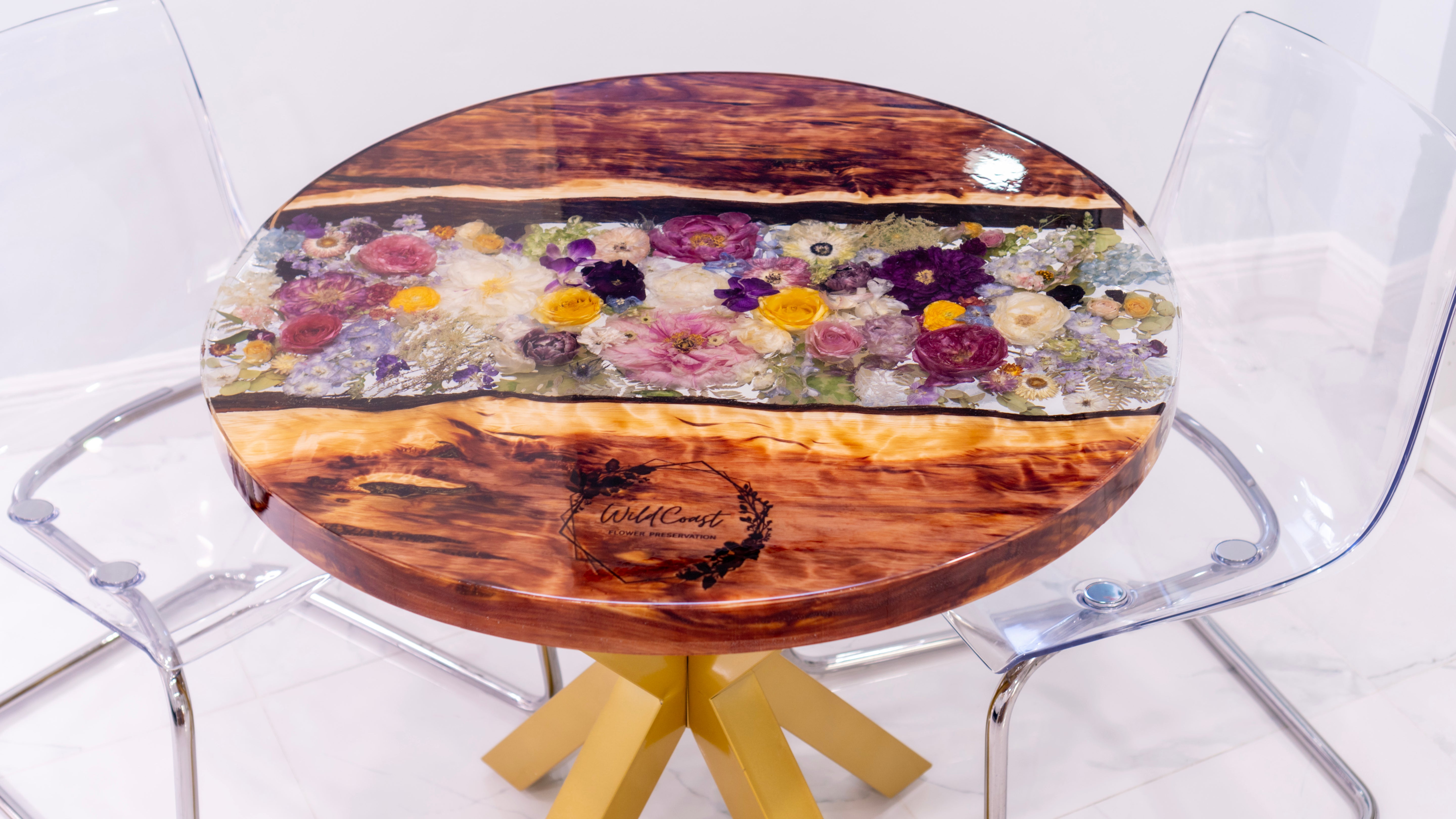 Live Edge Farmhouse Table with Preserved Flowers