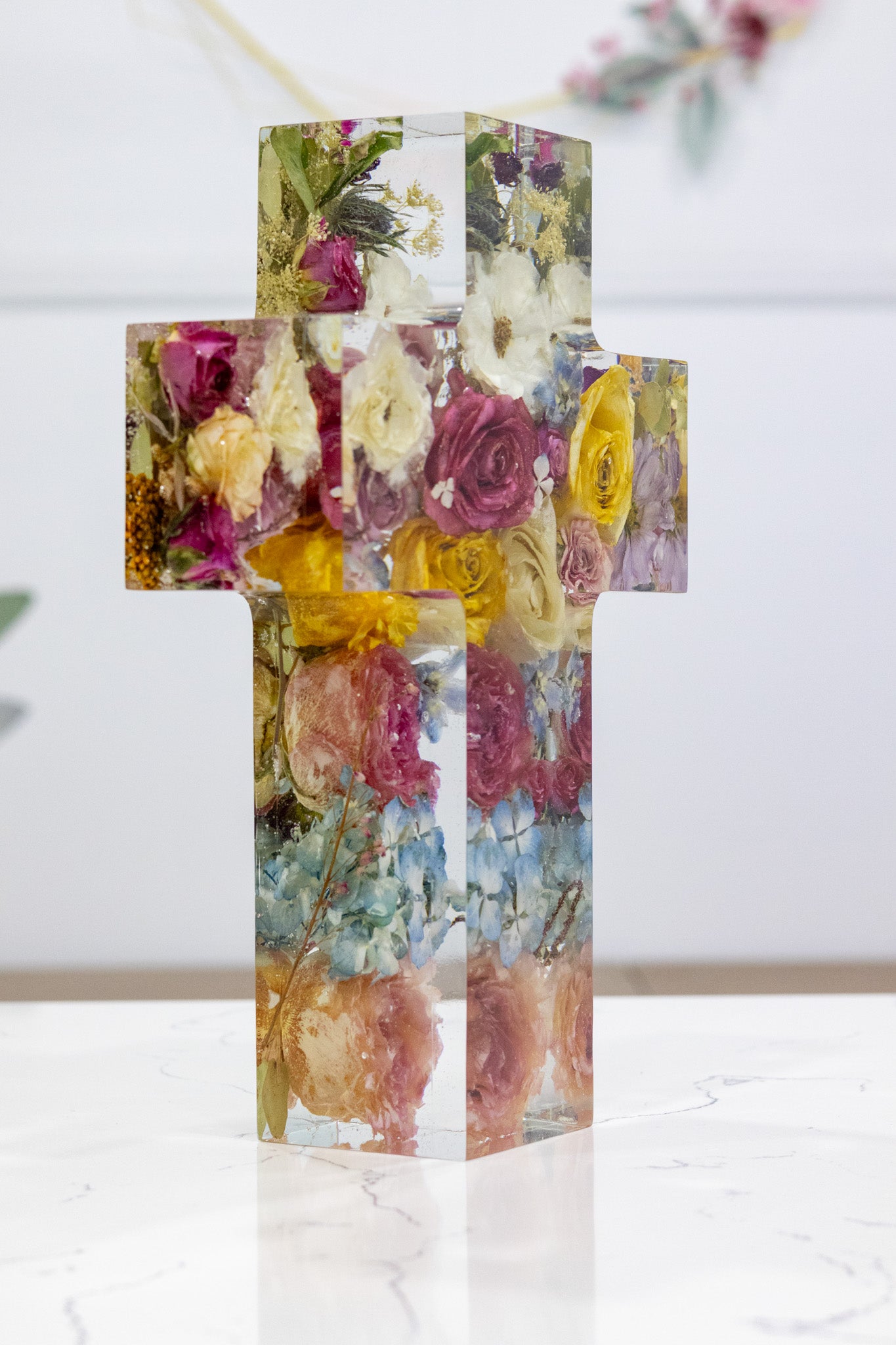 12" Cross Preserved Flower Display