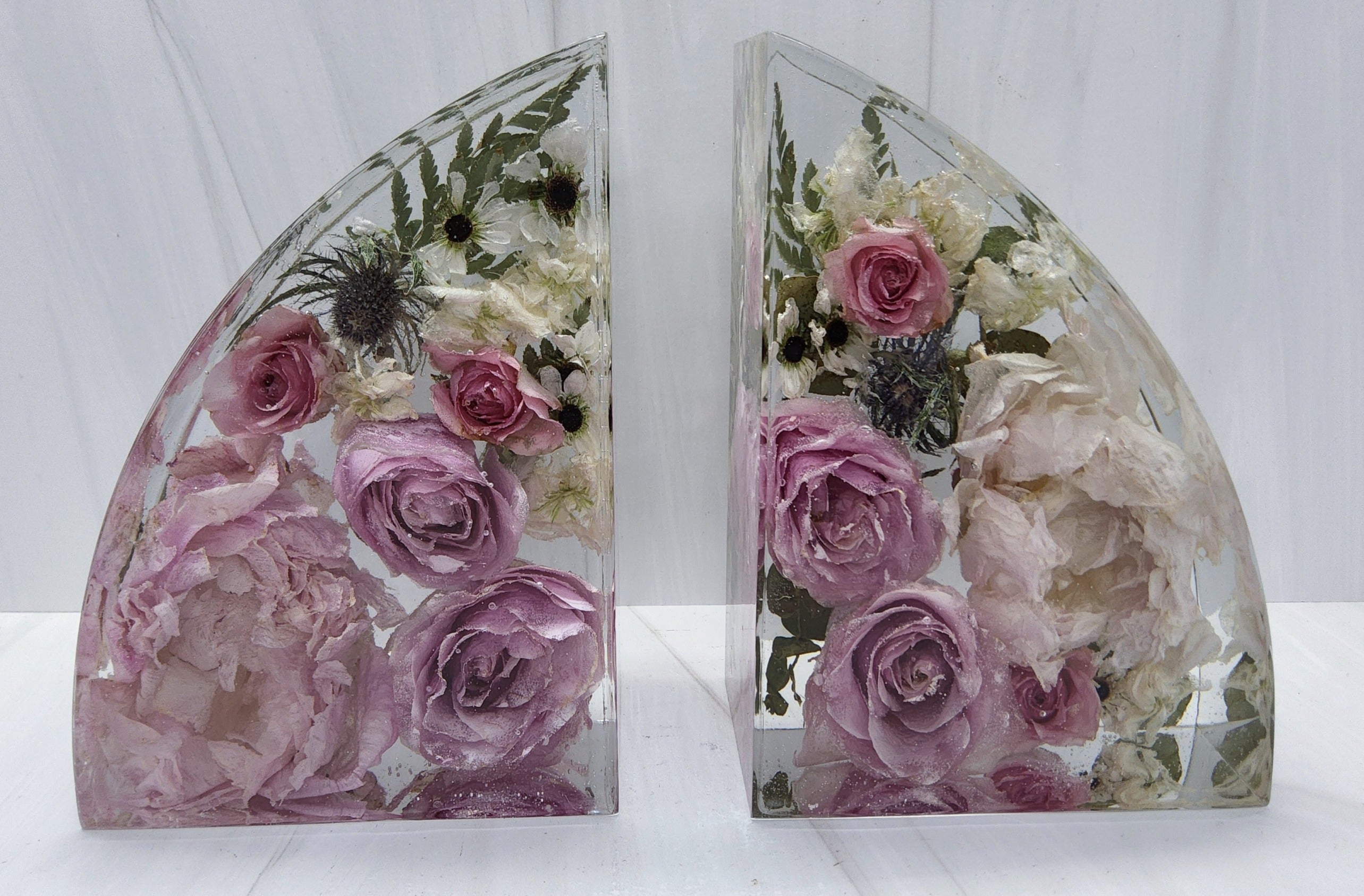 7" Preserved Flower Bookends
