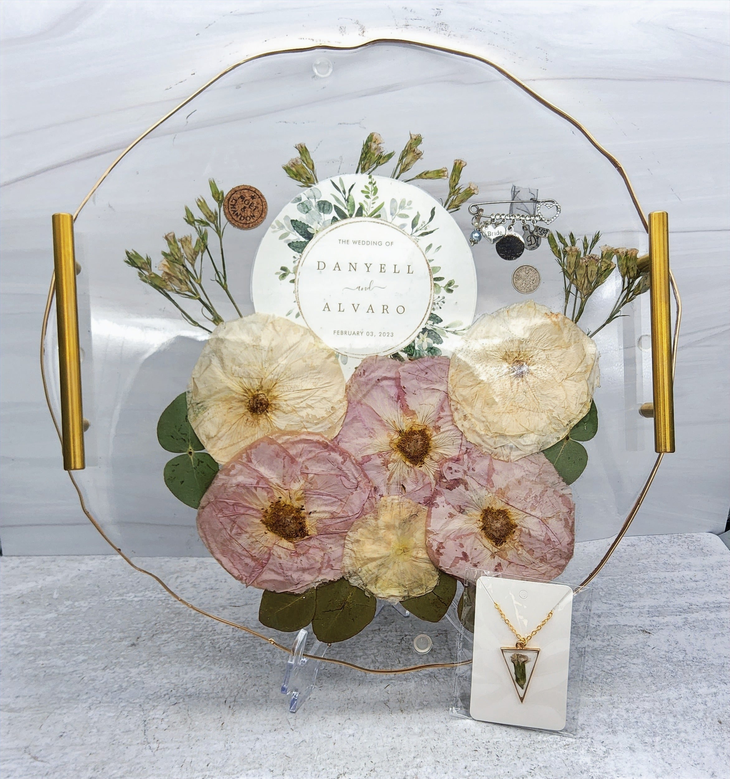 16" Pressed Flower Geode Edge Serving Tray