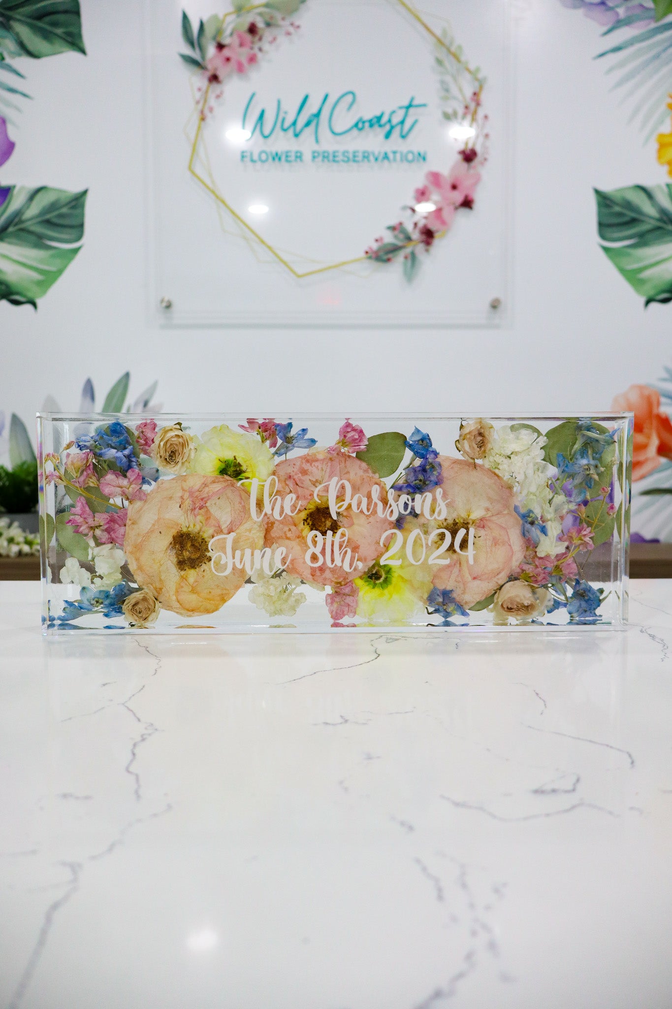 Bridal Bouquet Family Name Art Pressed Flower Name Plate
