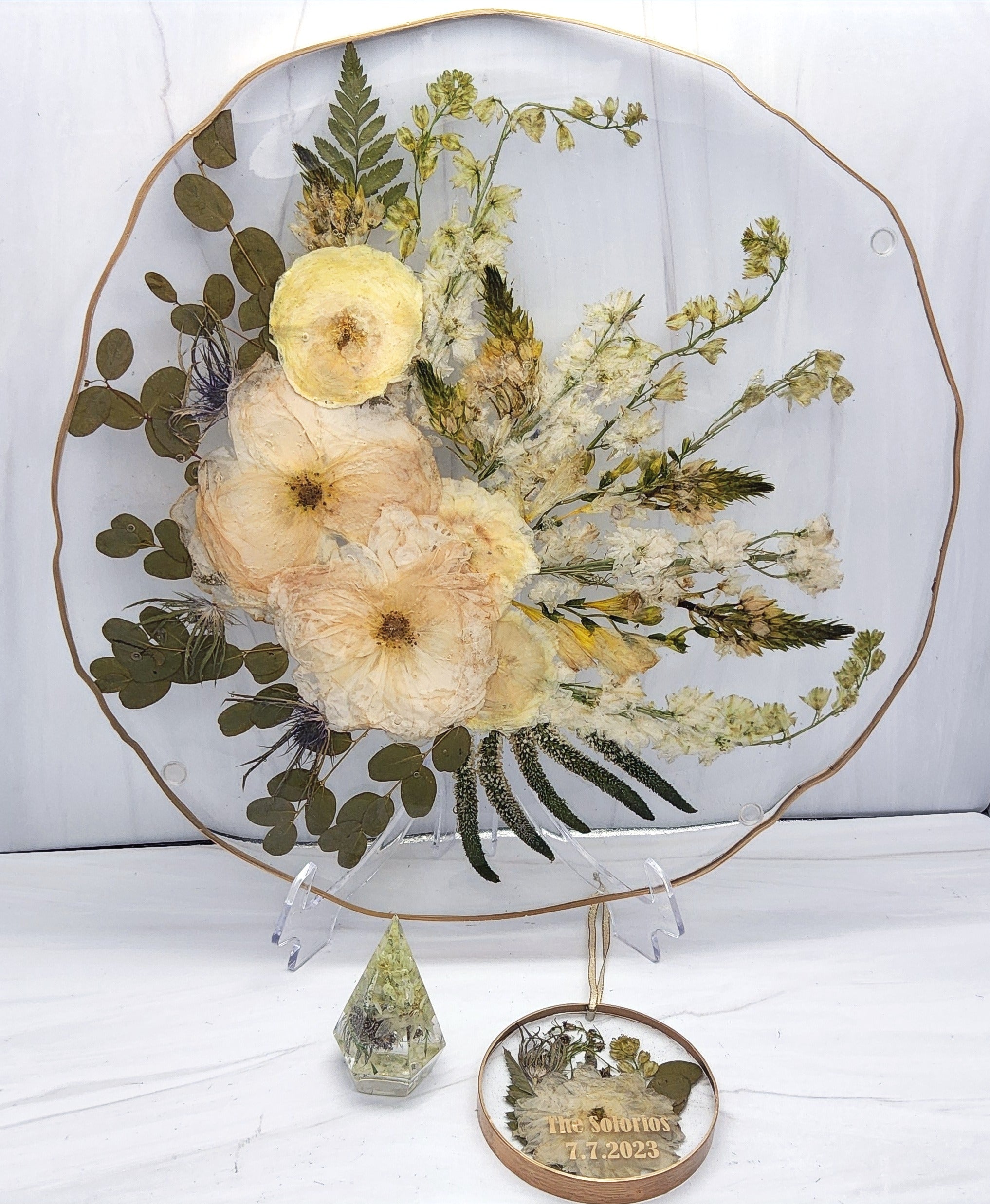 16" Pressed Flower Geode Edge Serving Tray