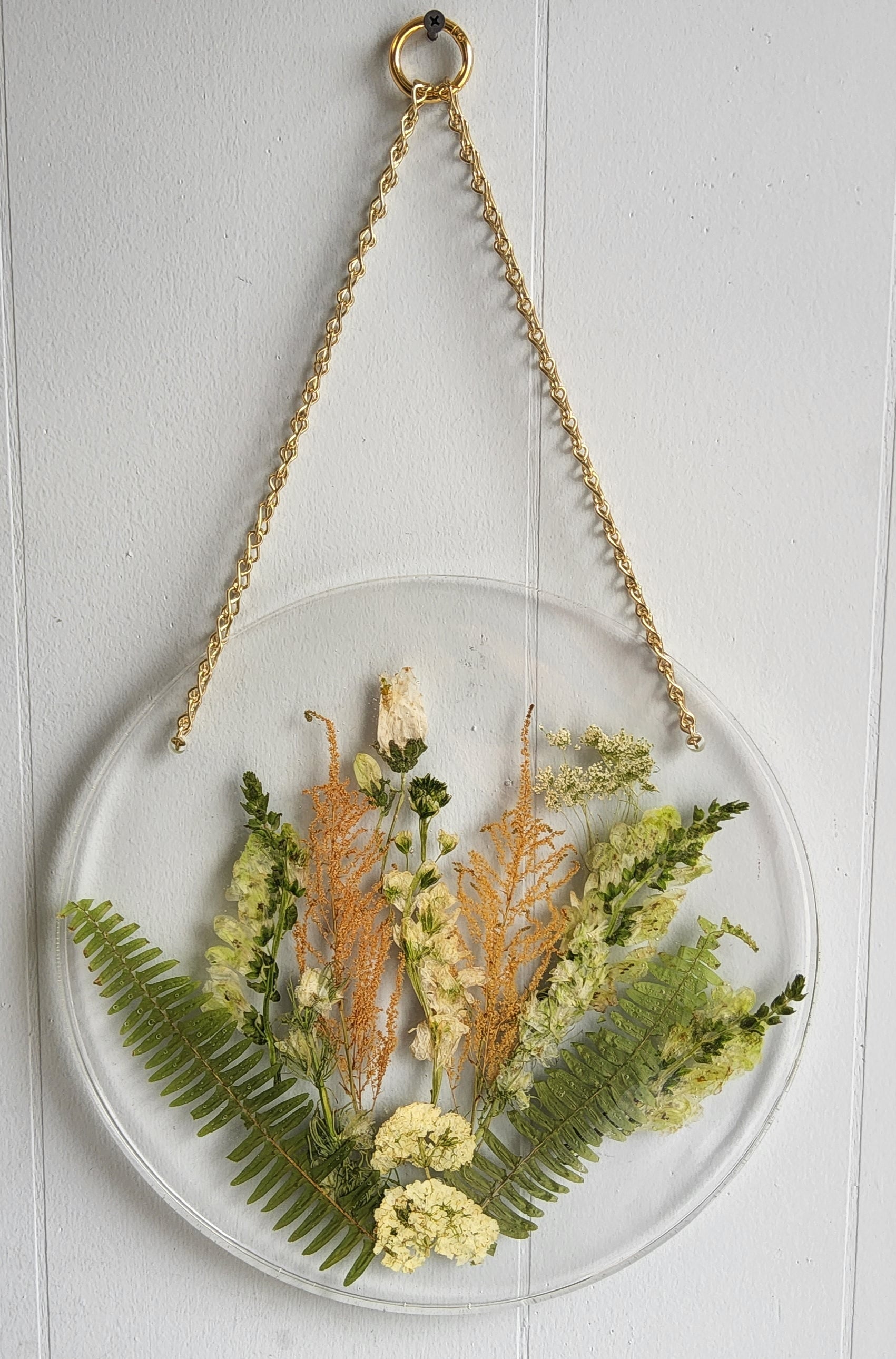 13" Round Pressed Flower Hanging Display with Chain