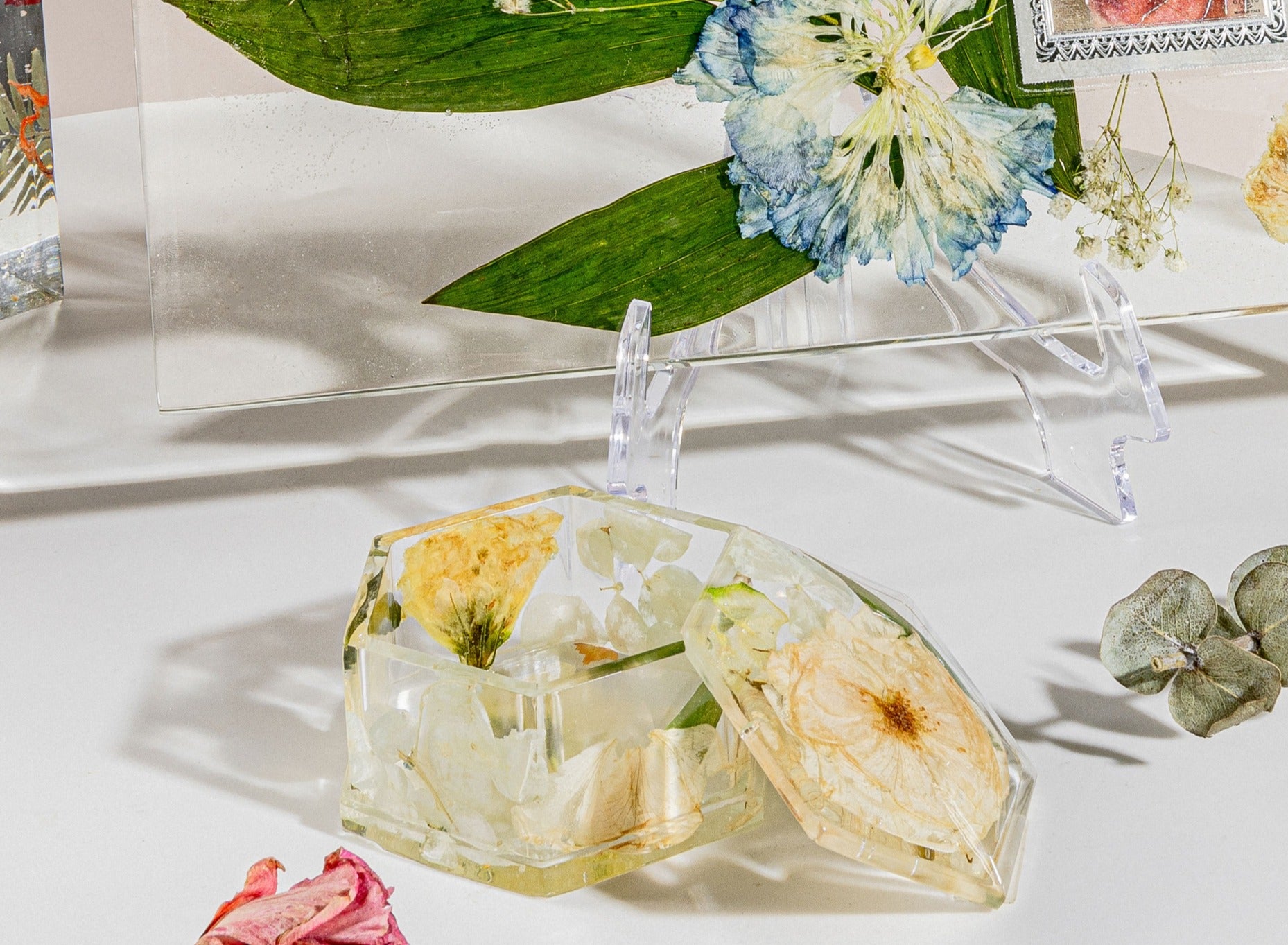 Hexagon Pressed Flower Jewelry Box
