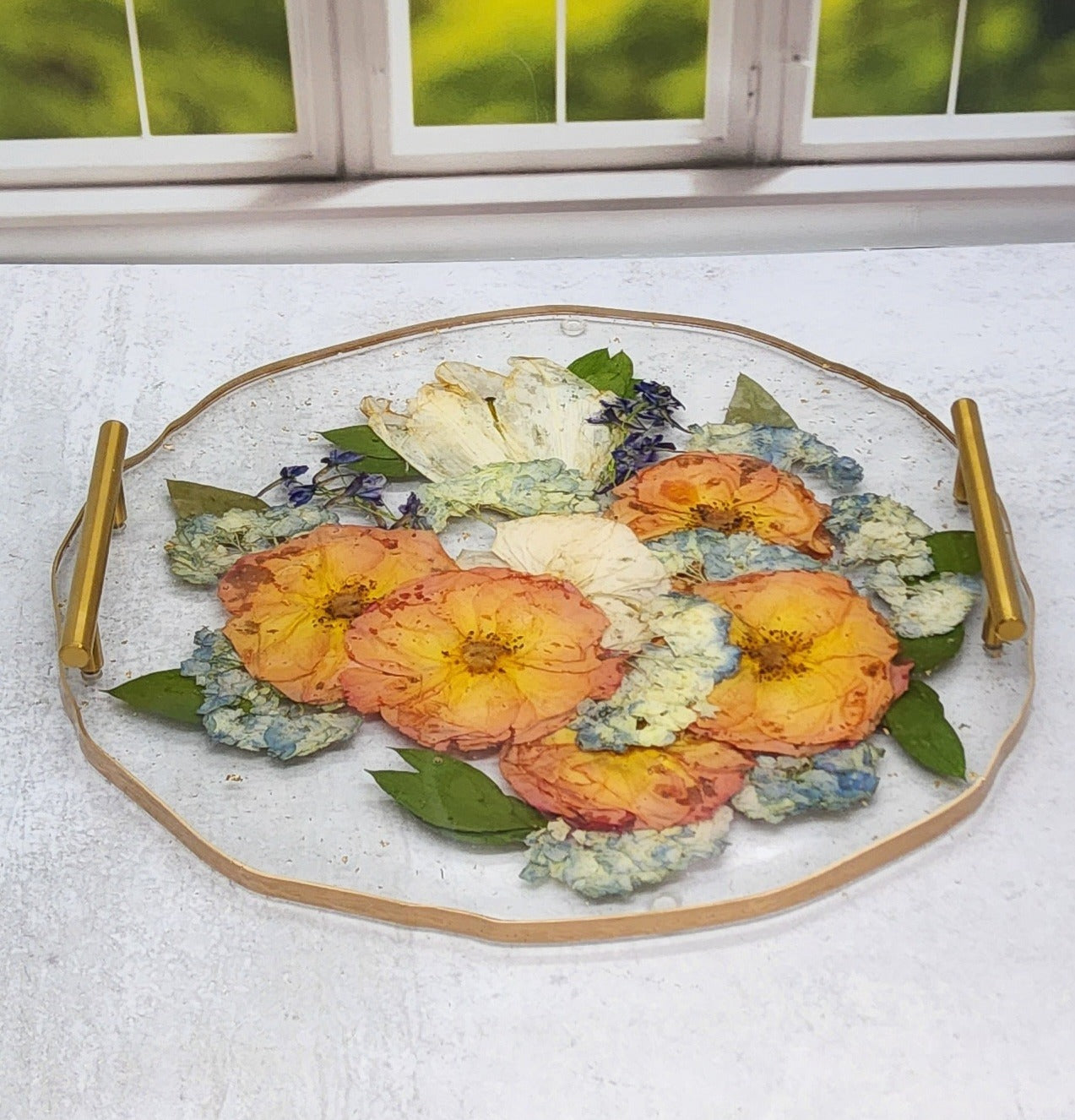 16" Pressed Flower Geode Edge Serving Tray