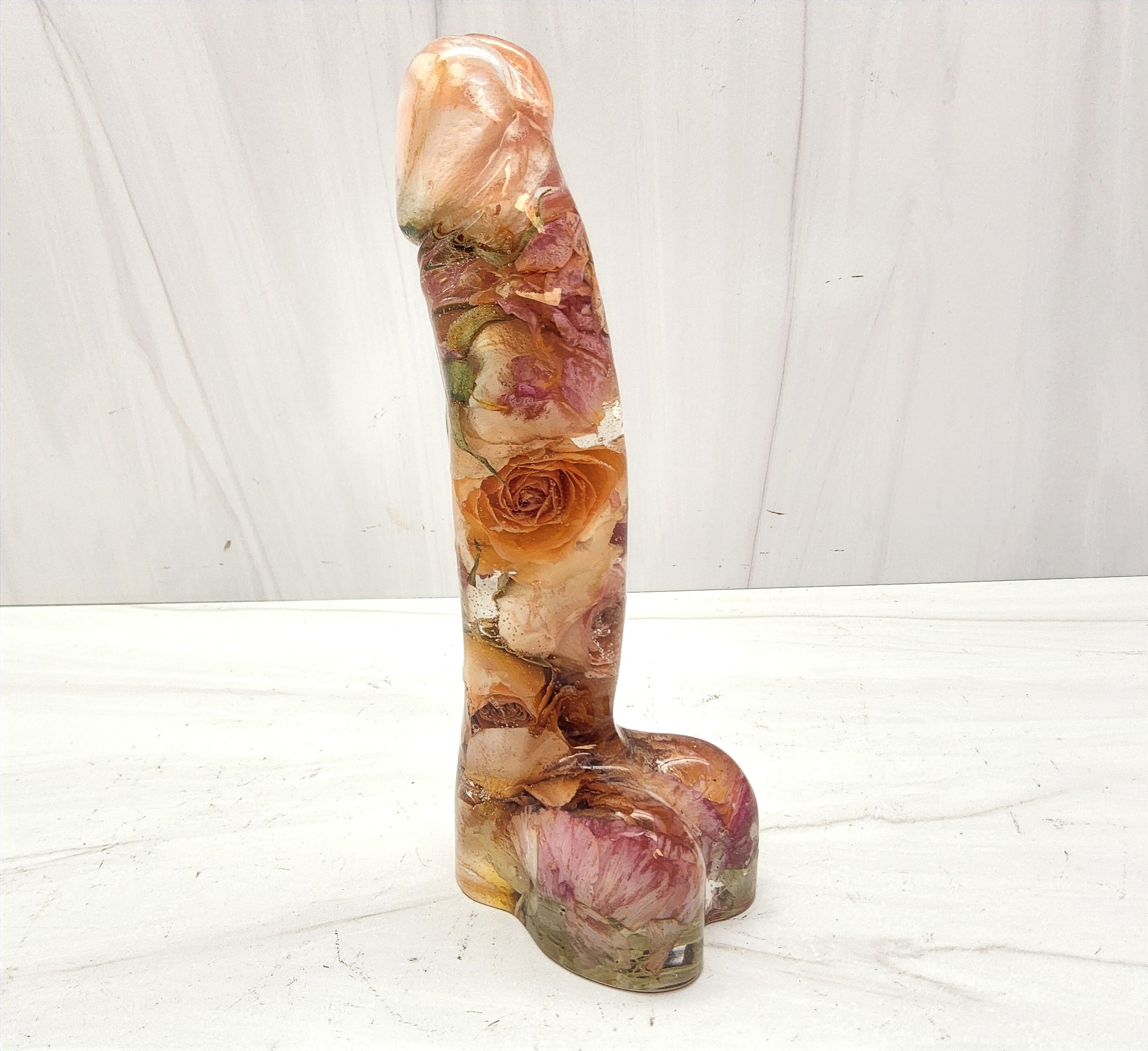 Orange and Pink Flower Preservation Penis Shaped Dildo