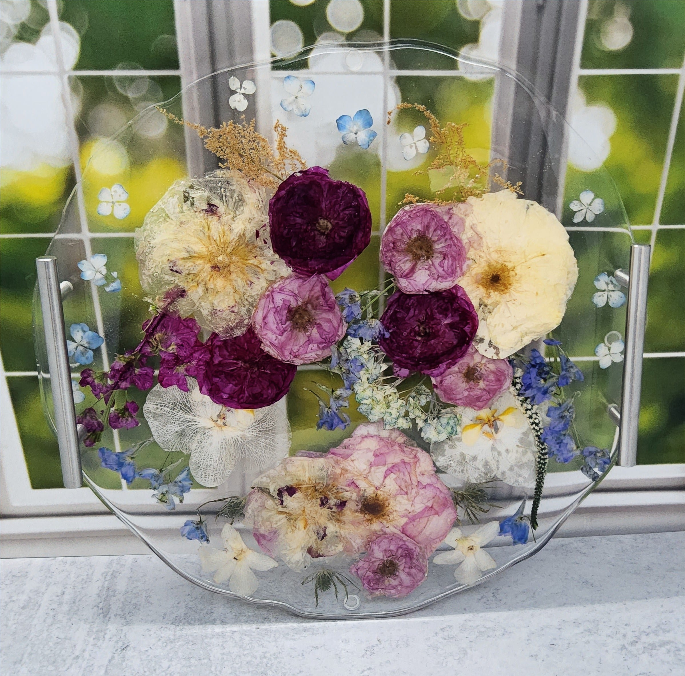 16" Pressed Flower Geode Edge Serving Tray