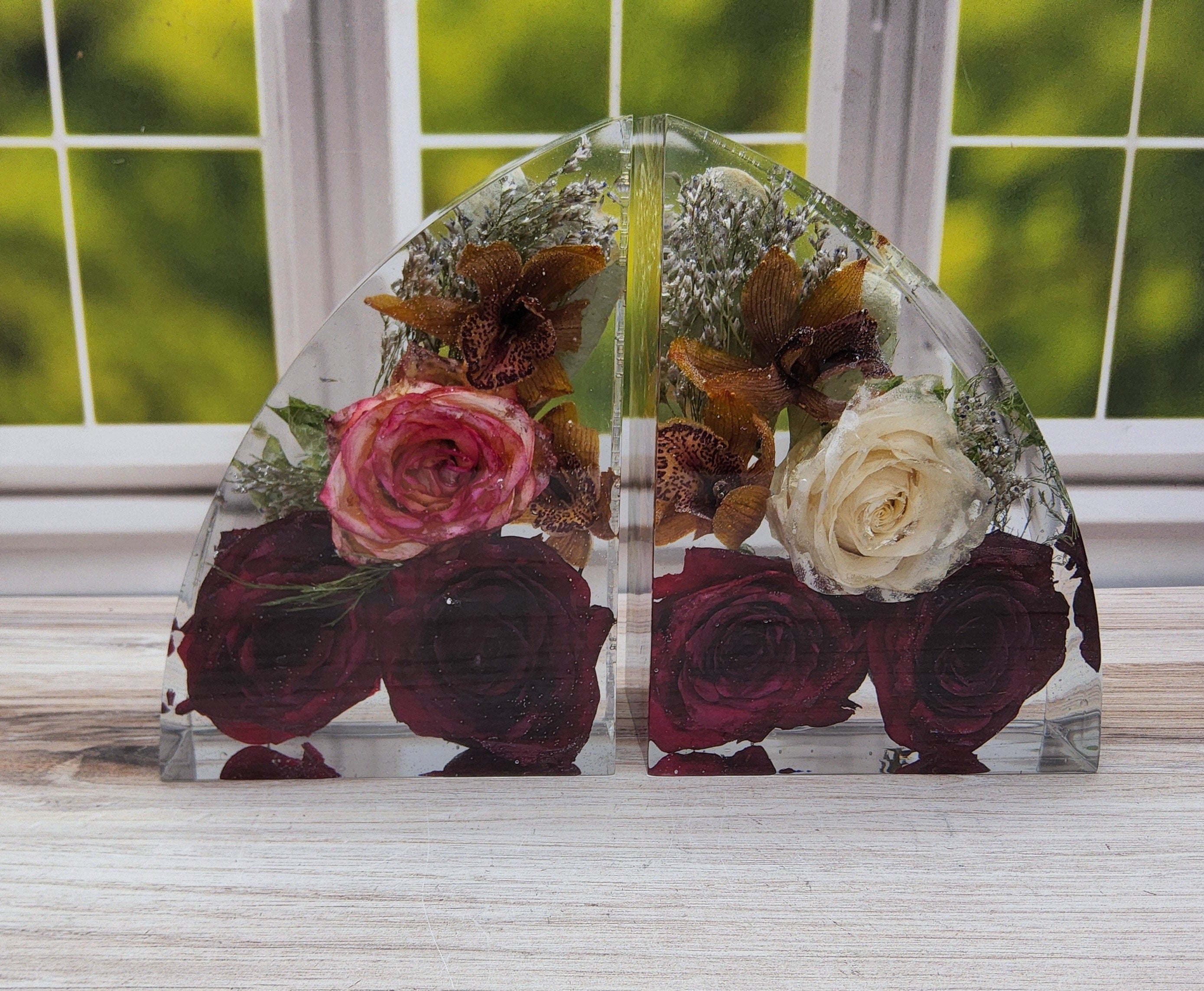 7" Preserved Flower Bookends
