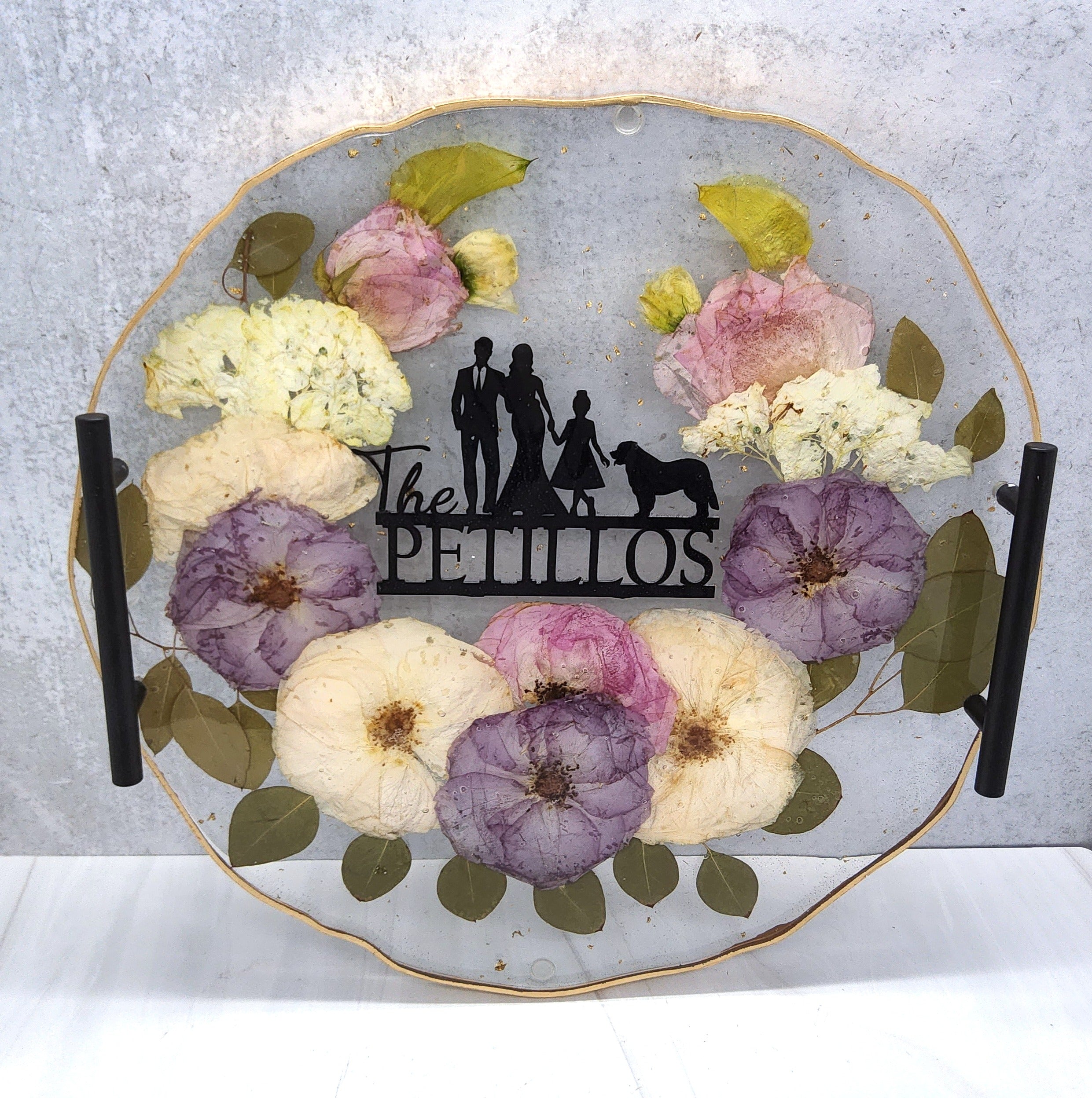 16" Pressed Flower Geode Edge Serving Tray