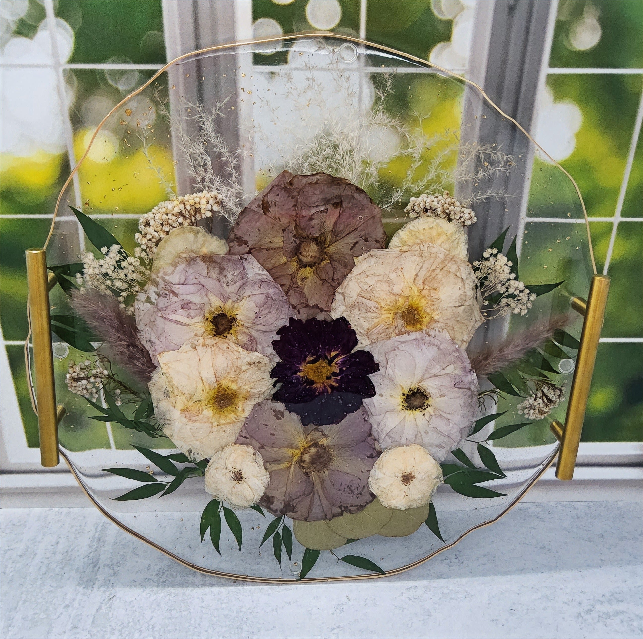 16" Pressed Flower Geode Edge Serving Tray