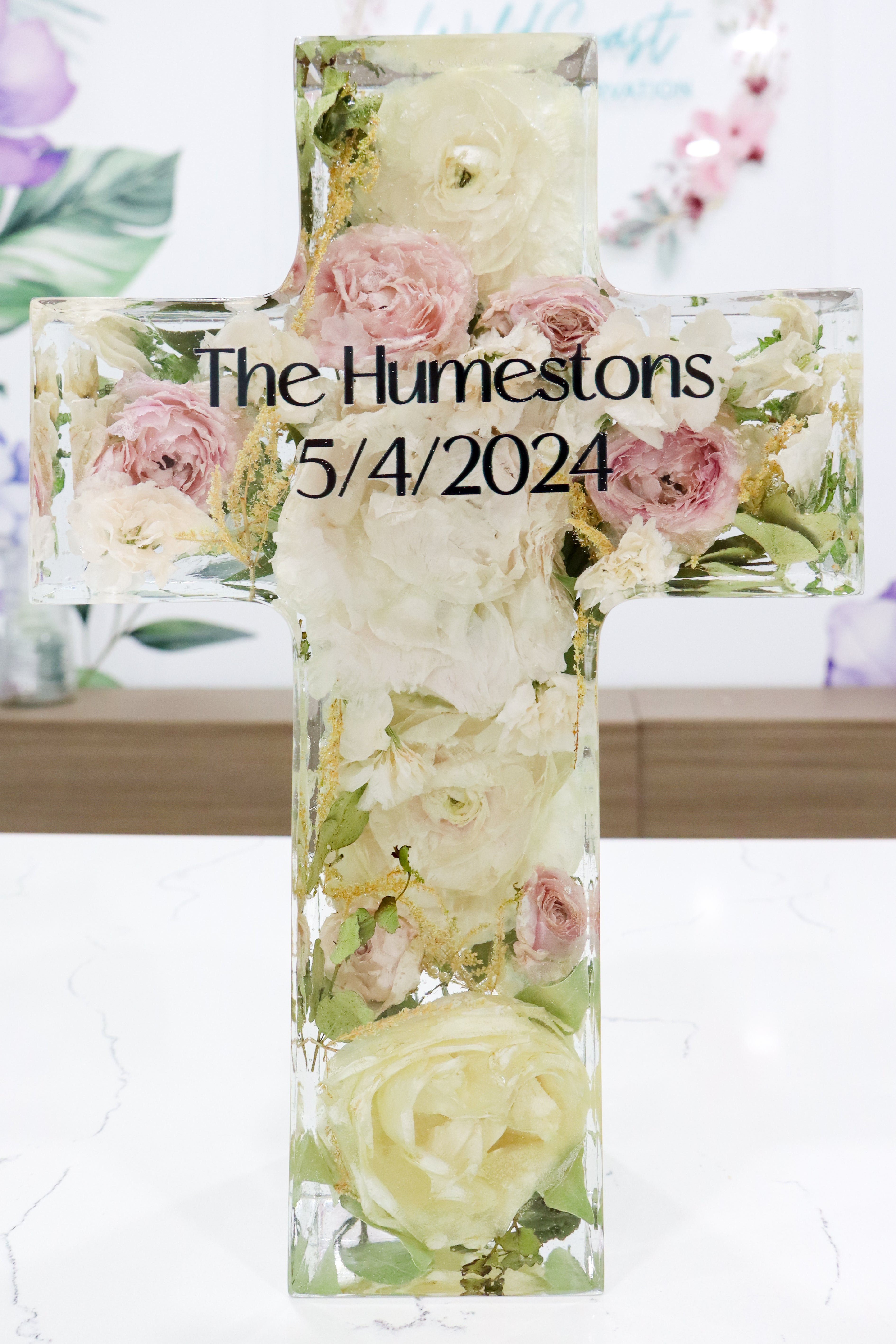 12" Cross Preserved Flower Display