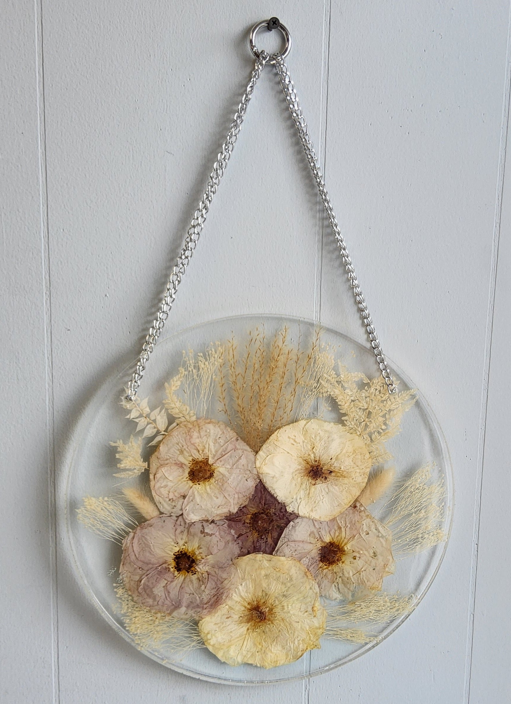 13" Round Pressed Flower Hanging Display with Chain