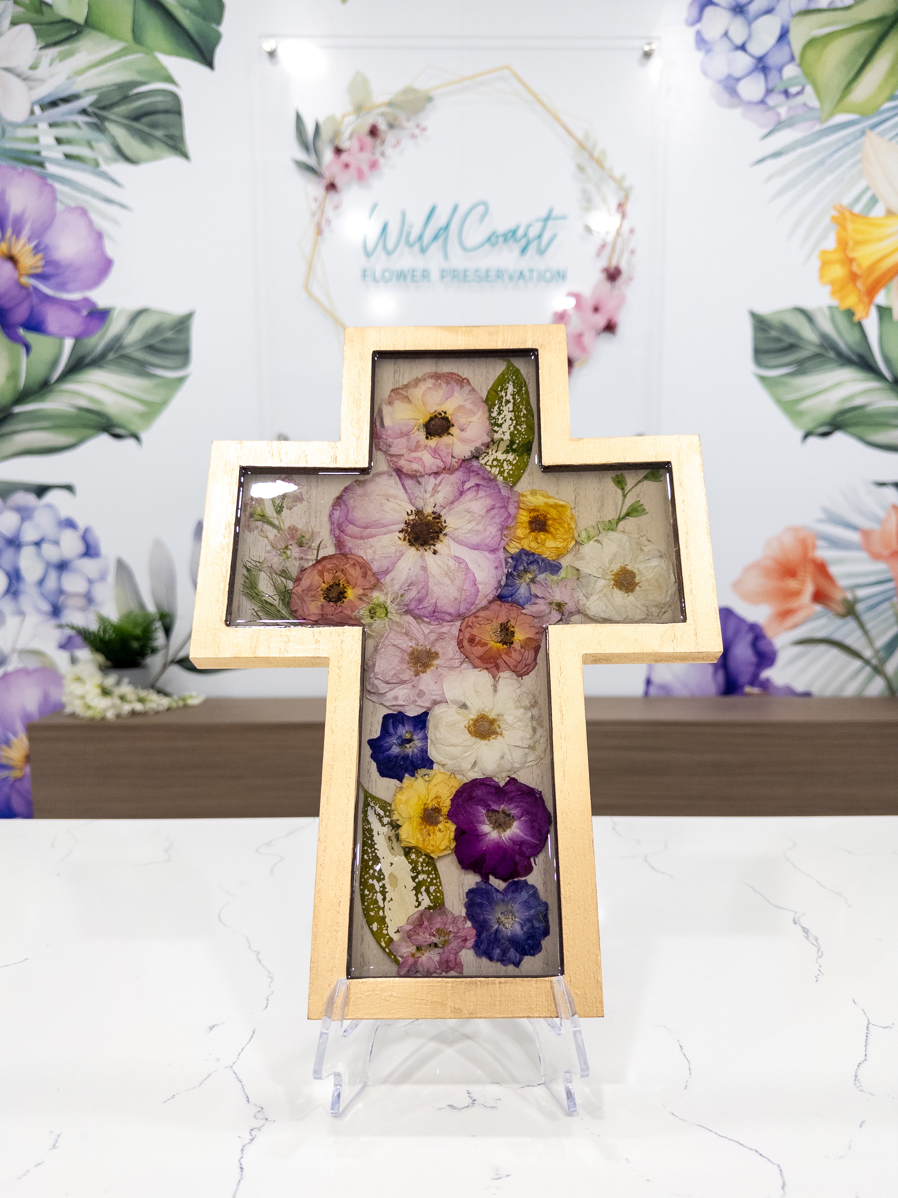 Pressed Flower Cross Wall Frame