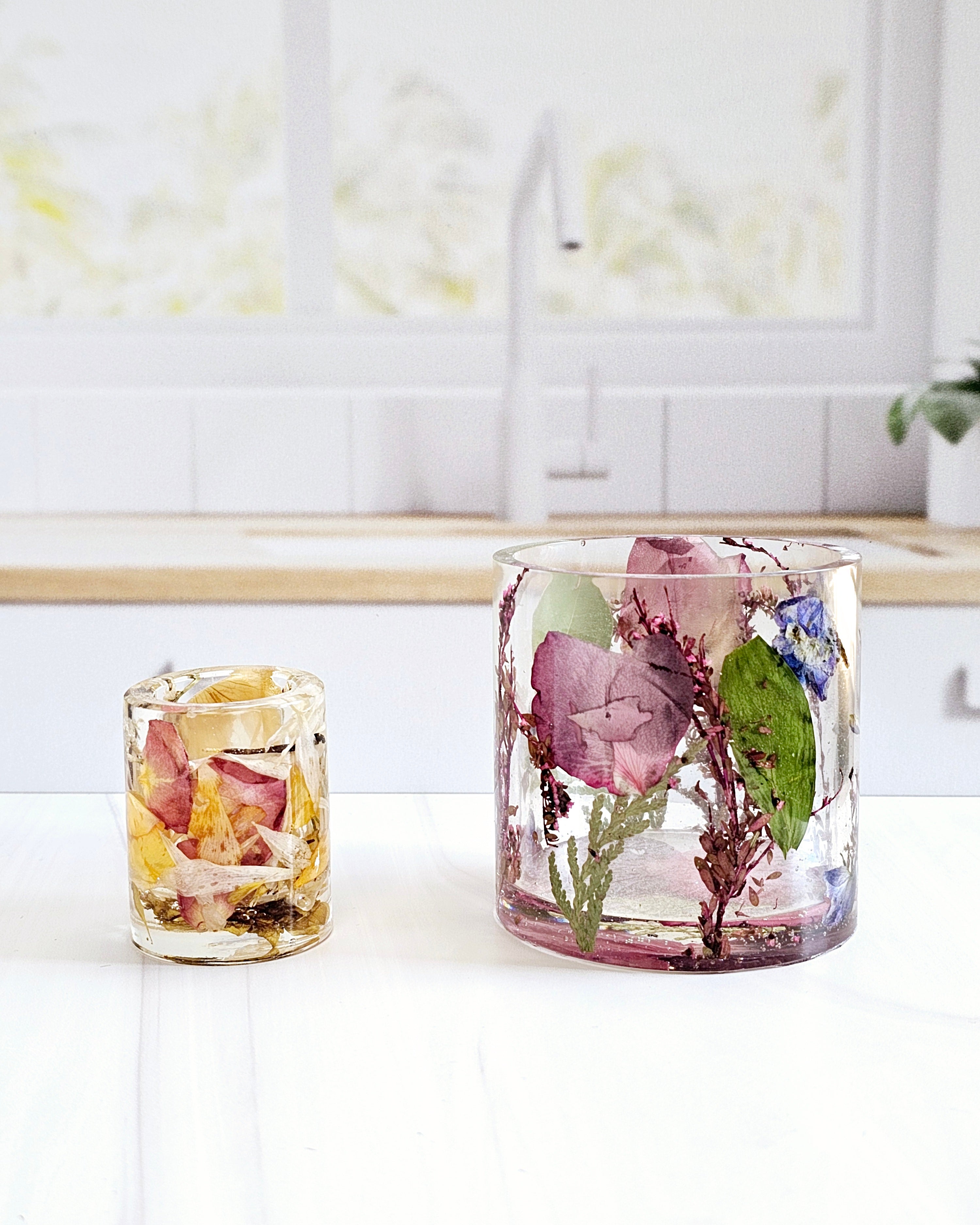 Pressed Flower Rocks Glass