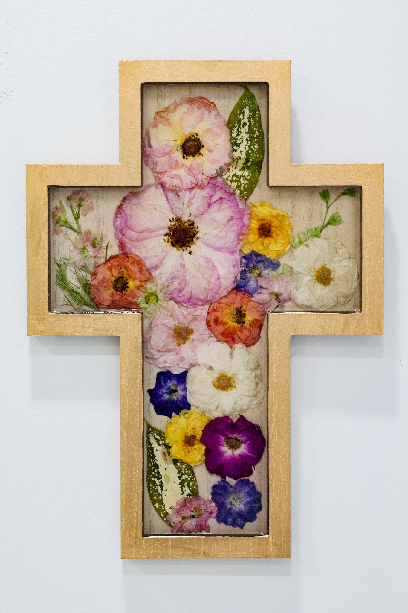 Pressed Flower Cross Wall Frame