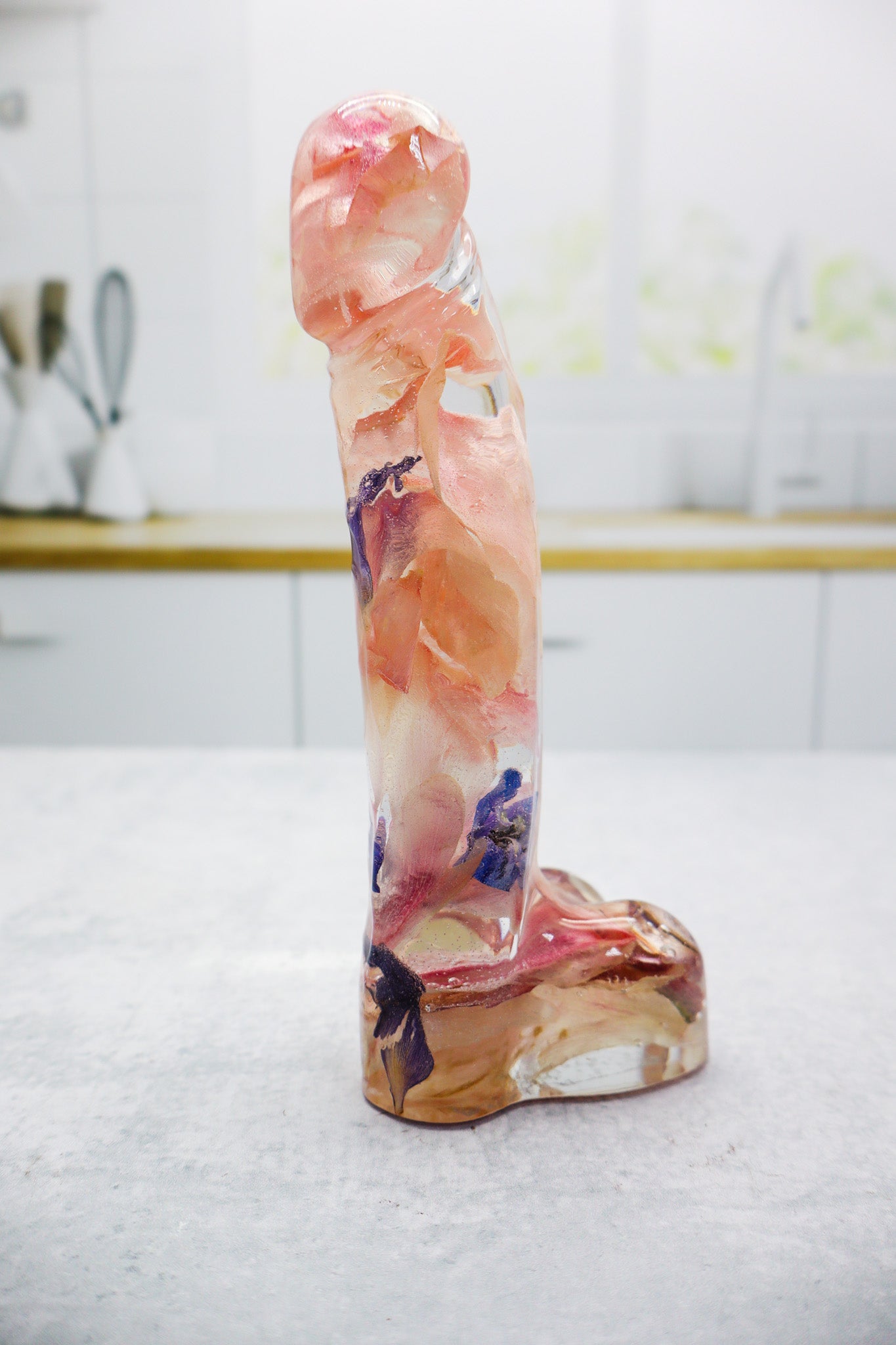 Pink flower petal penis made of resin
