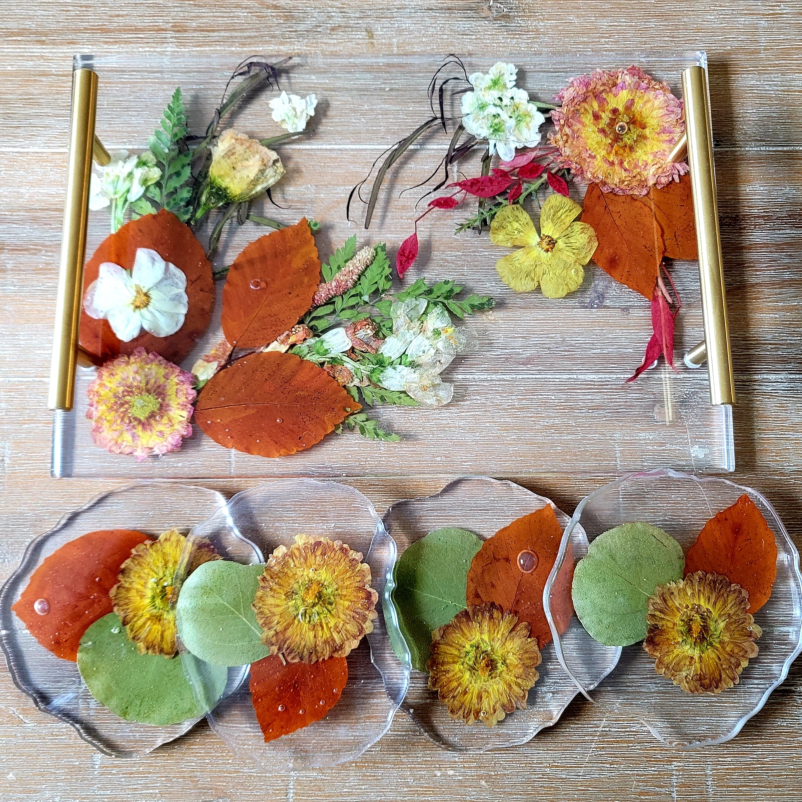 5" Pressed Flower Geode Coaster Set