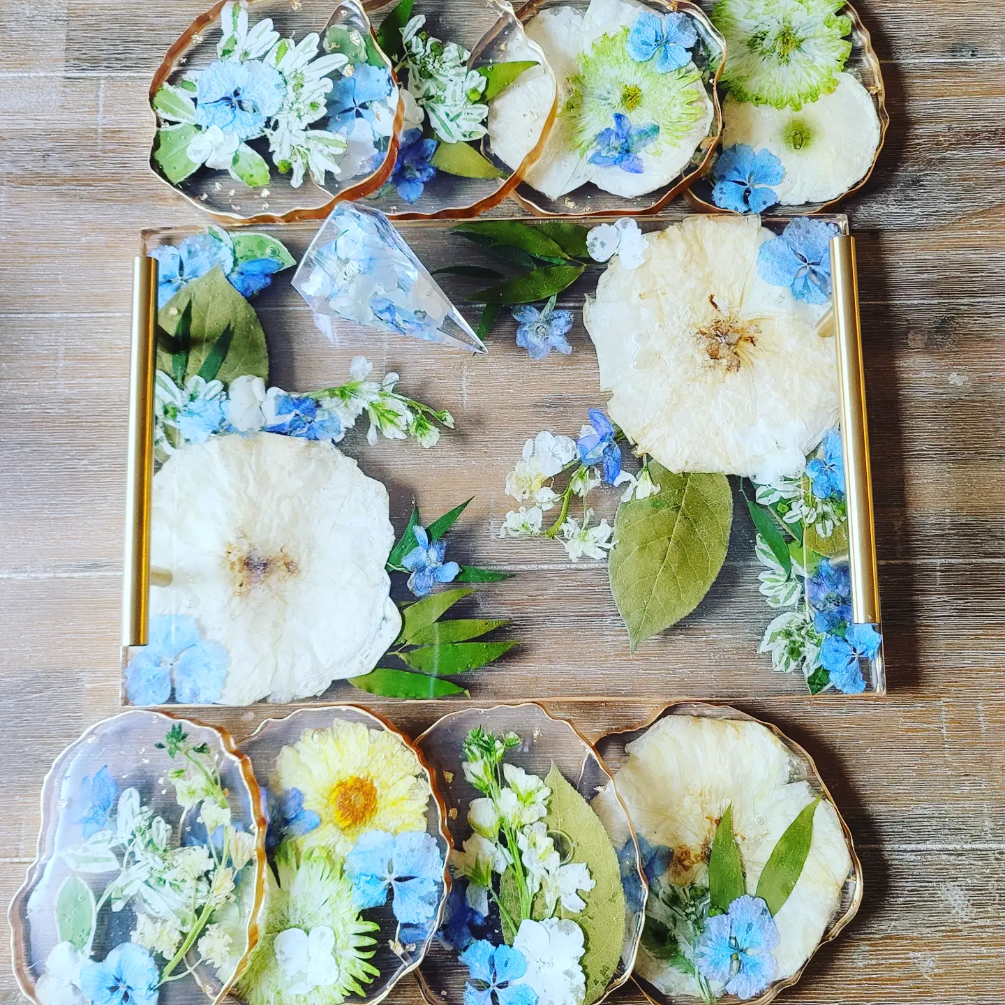 5" Pressed Flower Geode Coaster Set