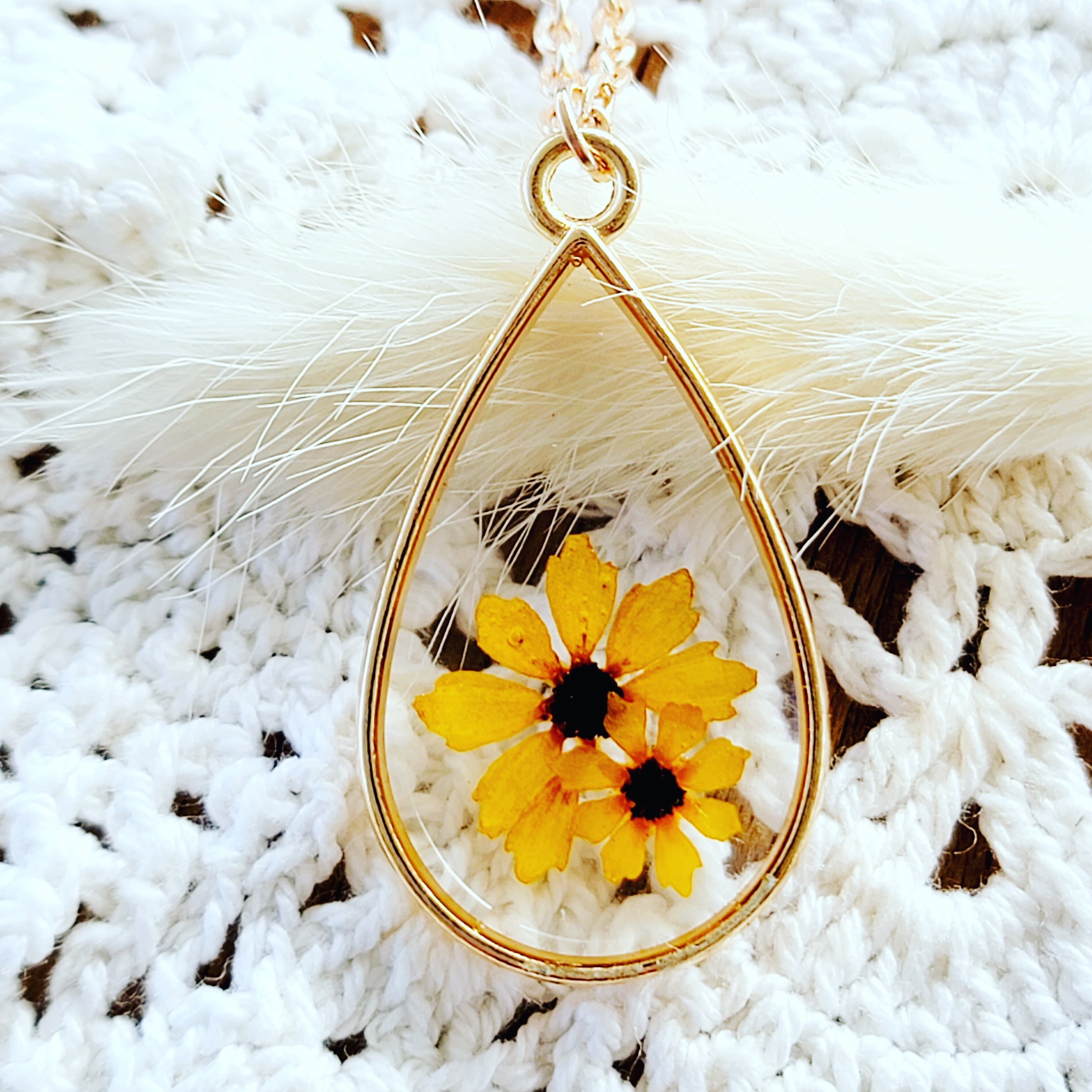 Pressed Flower Teardrop Pendant Jewelry Sets