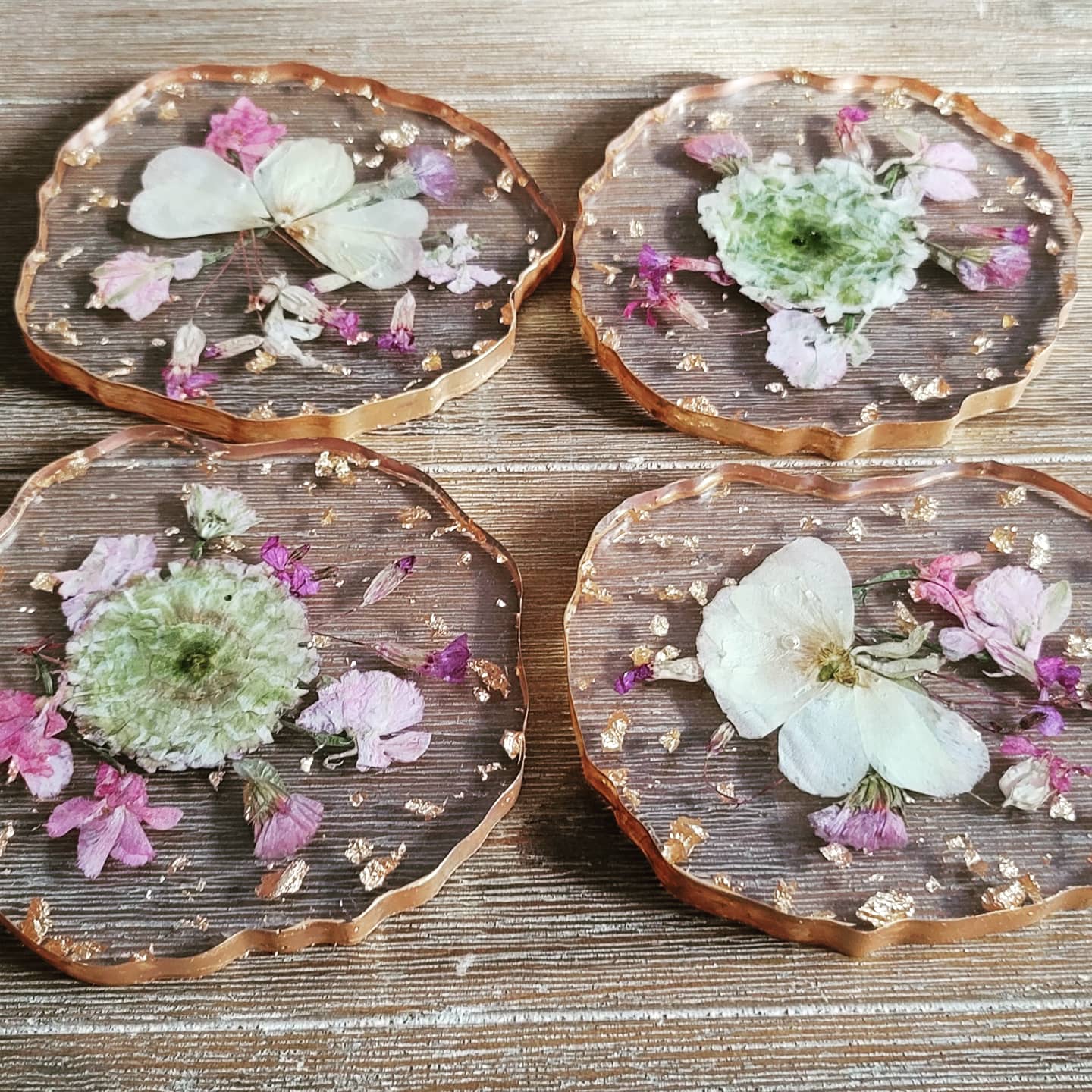 5" Pressed Flower Geode Coaster Set