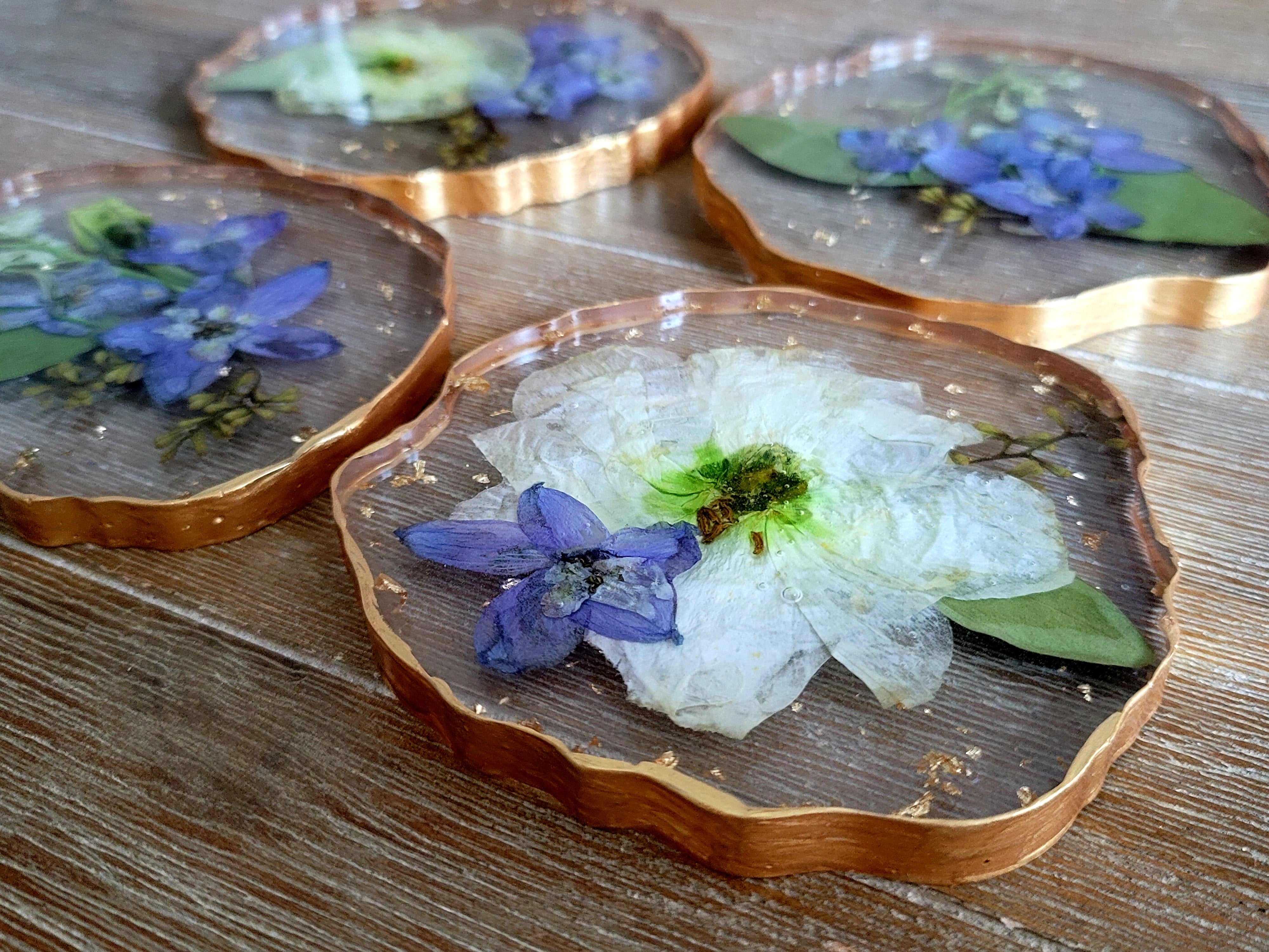 5" Pressed Flower Geode Coaster Set