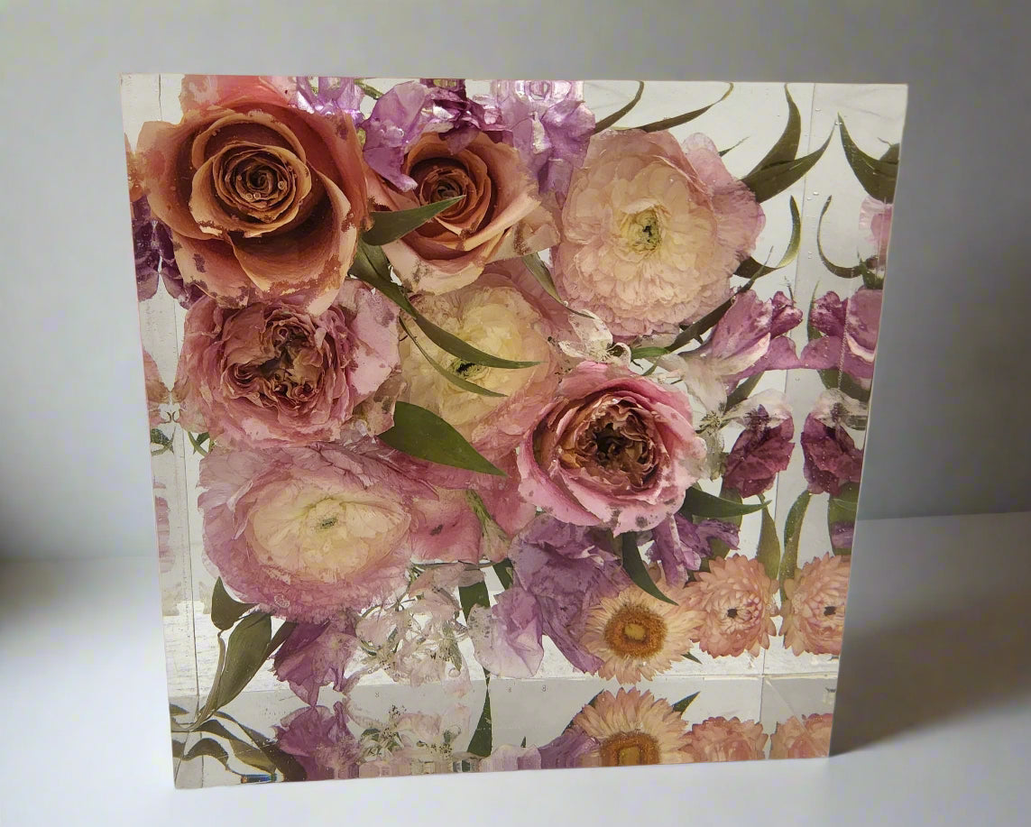 7 Inch Block Pink Bouquet Preservation