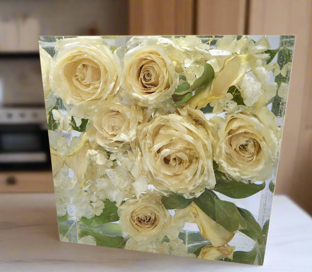 7 Inch Block white Bouquet preservation