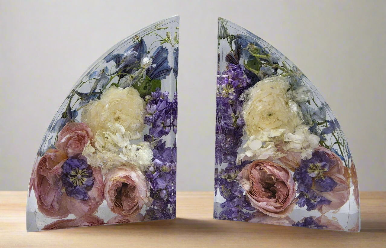 Wedding Bouquet Preservation Bookends 9" Tall Preserved Flower Bookends Resin Book End Flower Preservation Book Lover Gift Bookish Wedding