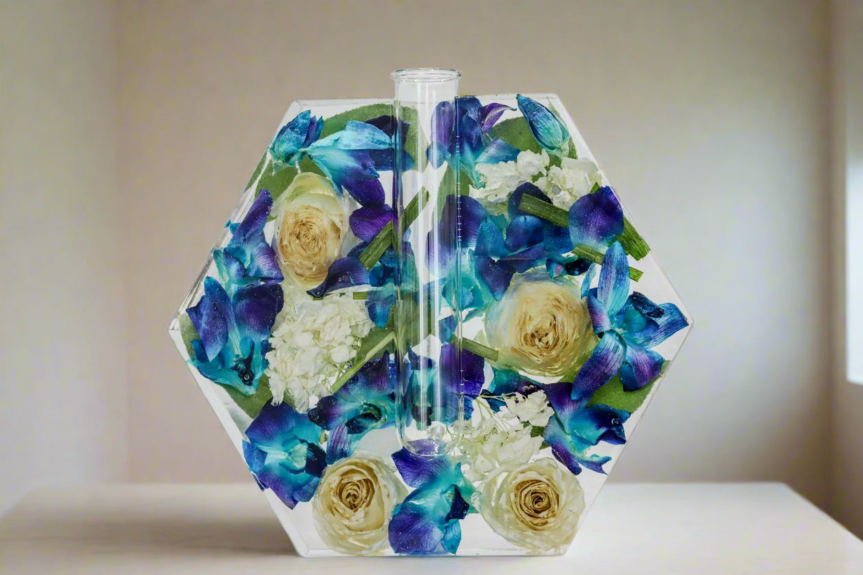Blue Orchid Bouquet Preservation Vase