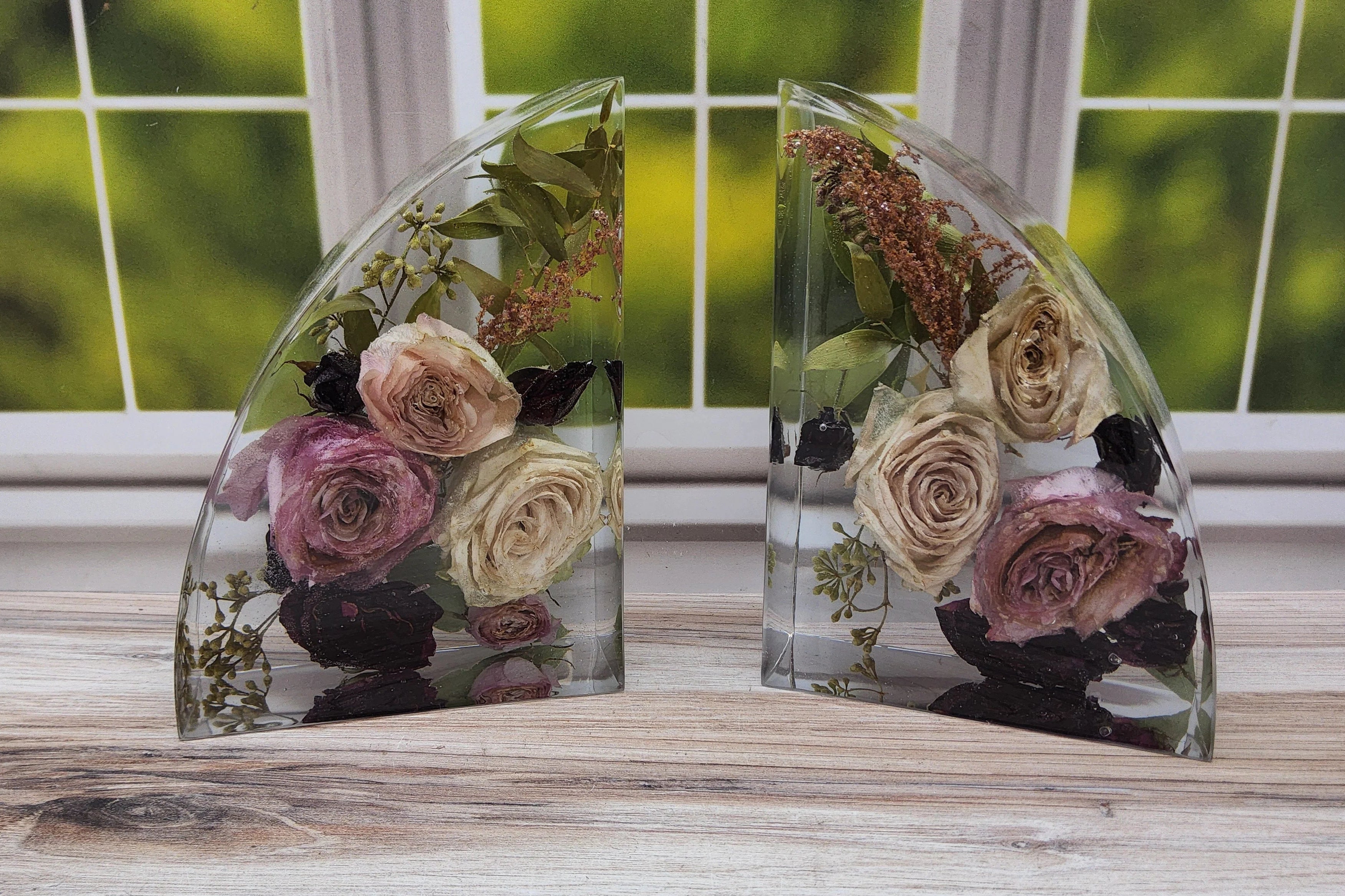 7" Preserved Flower Bookends