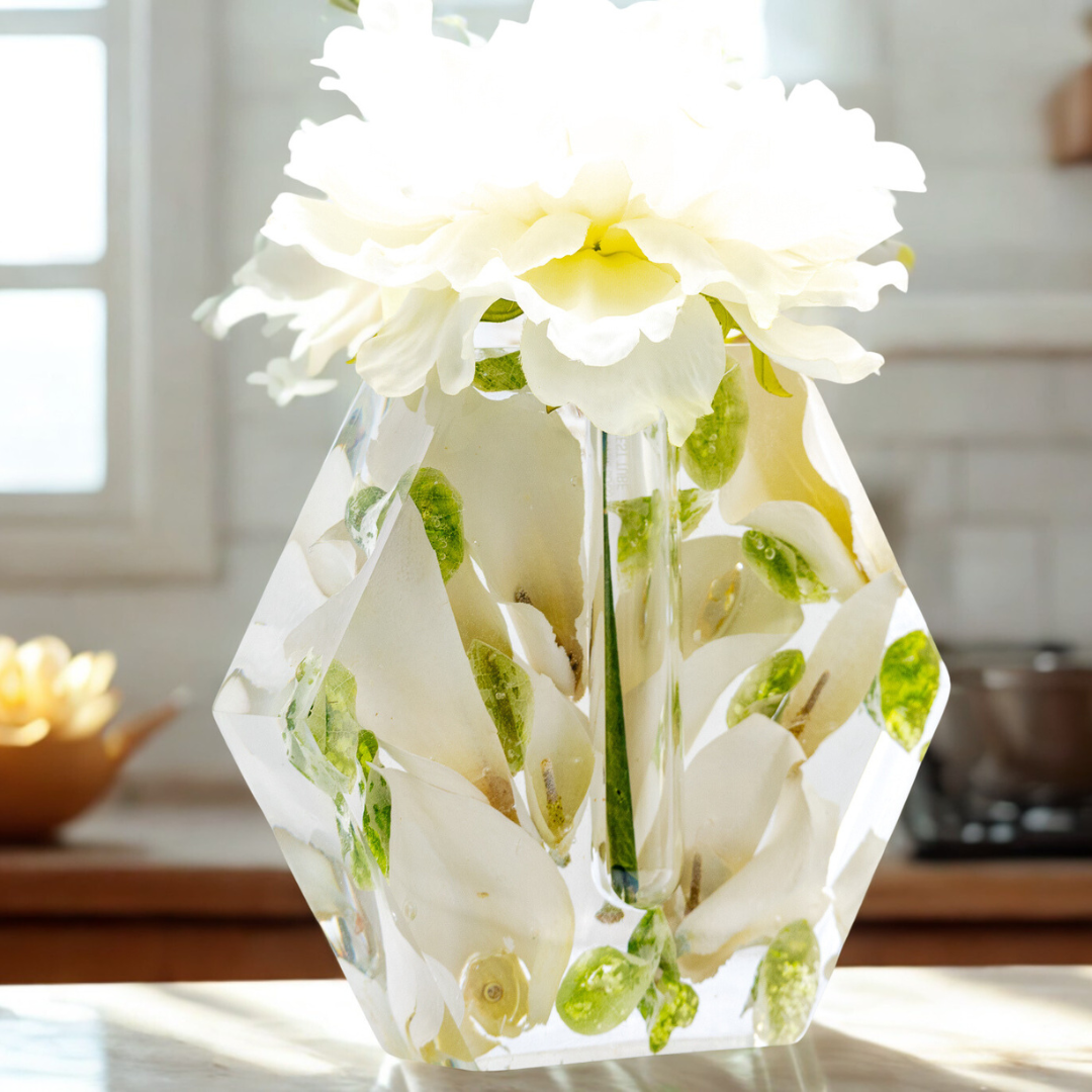 7" Preserved Flower Hexagon Bud Vase