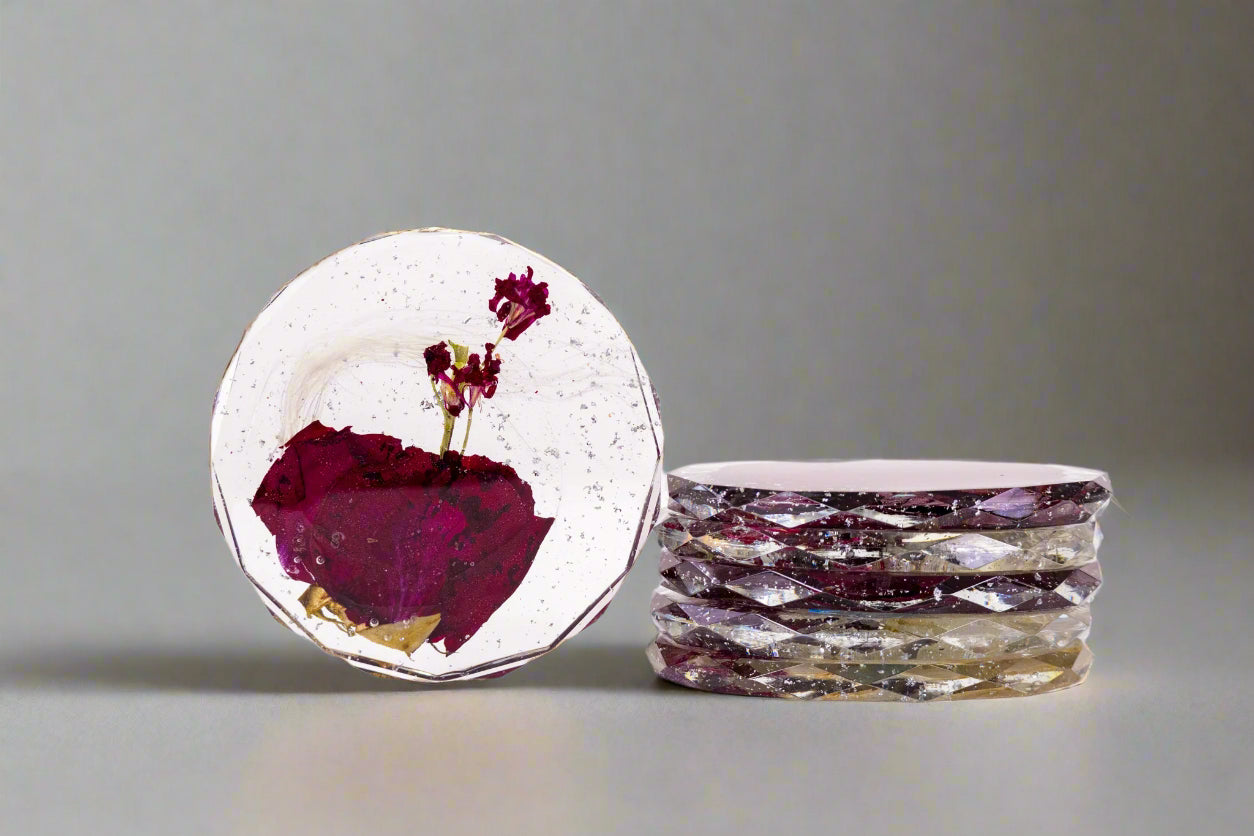 Stack of Diamond Edge Coasters Flower Preservation Coaster Geode coaster