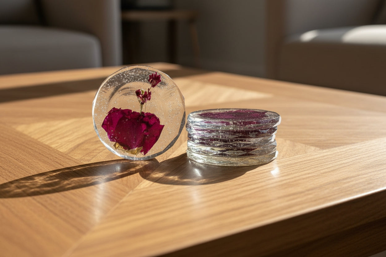 Stack of Diamond Edge Coasters Flower Preservation Coaster Geode coaster