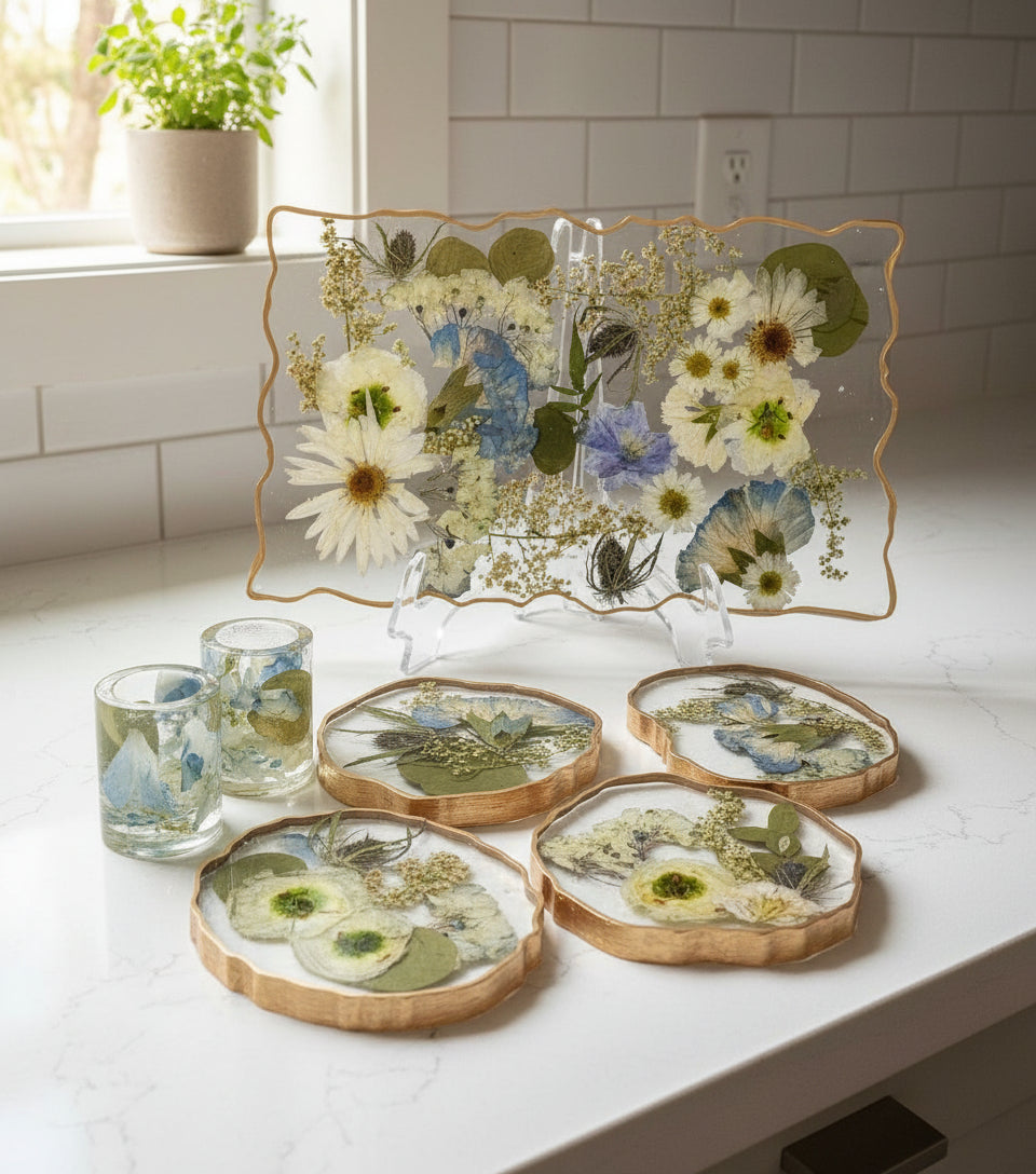 Resin Tray and Coasters Wedding Bouquet Preservation Tray and Coaster set Preservation Shotglasses