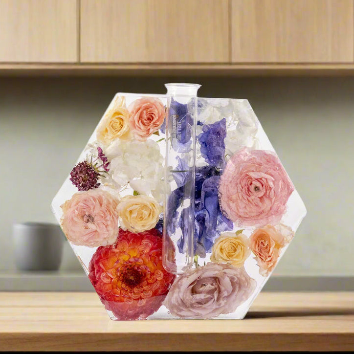 Dahlia Bouquet Preservation Hexagon Vase