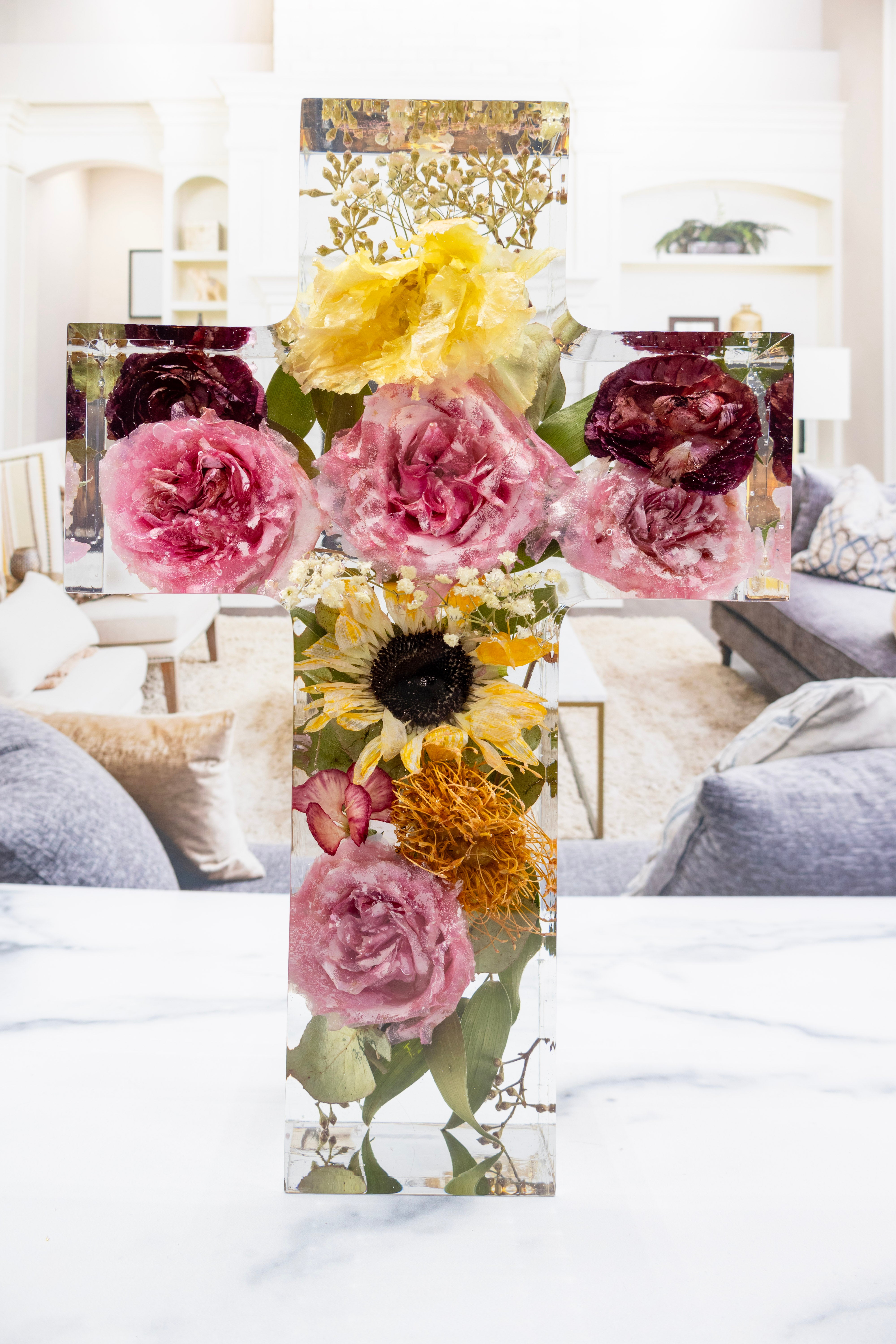 12" Cross Preserved Flower Display