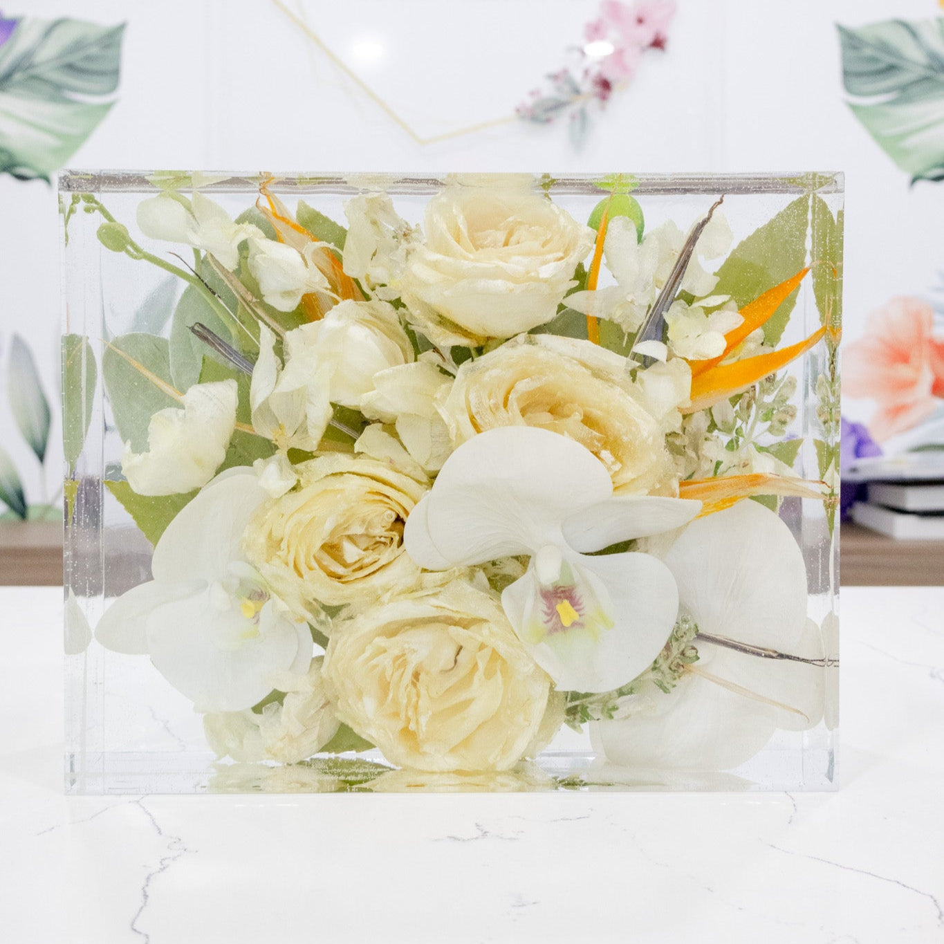 White tropical bouquet preservation