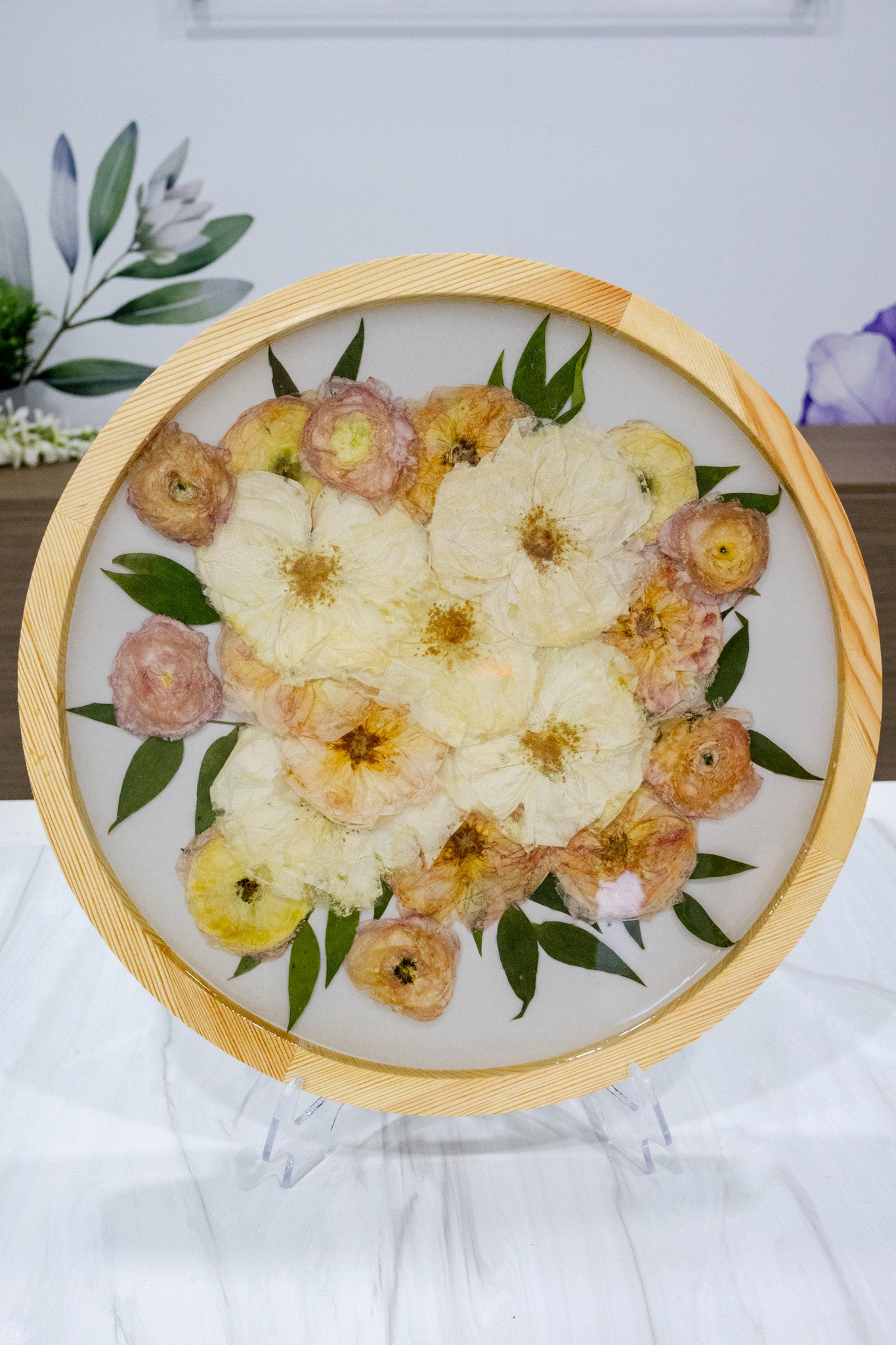 pressed flower lazy susan resin flower preservation serving tray