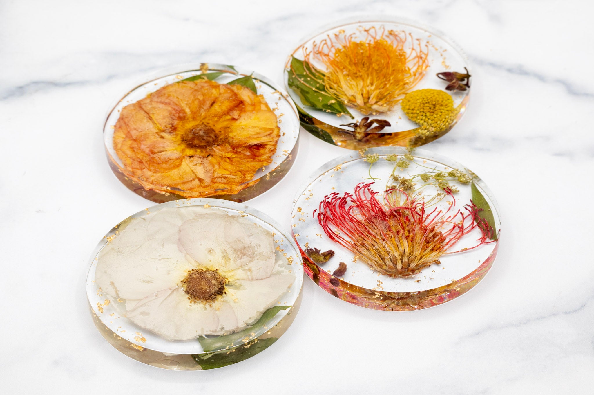 4" Round Pressed Flower Coaster Set